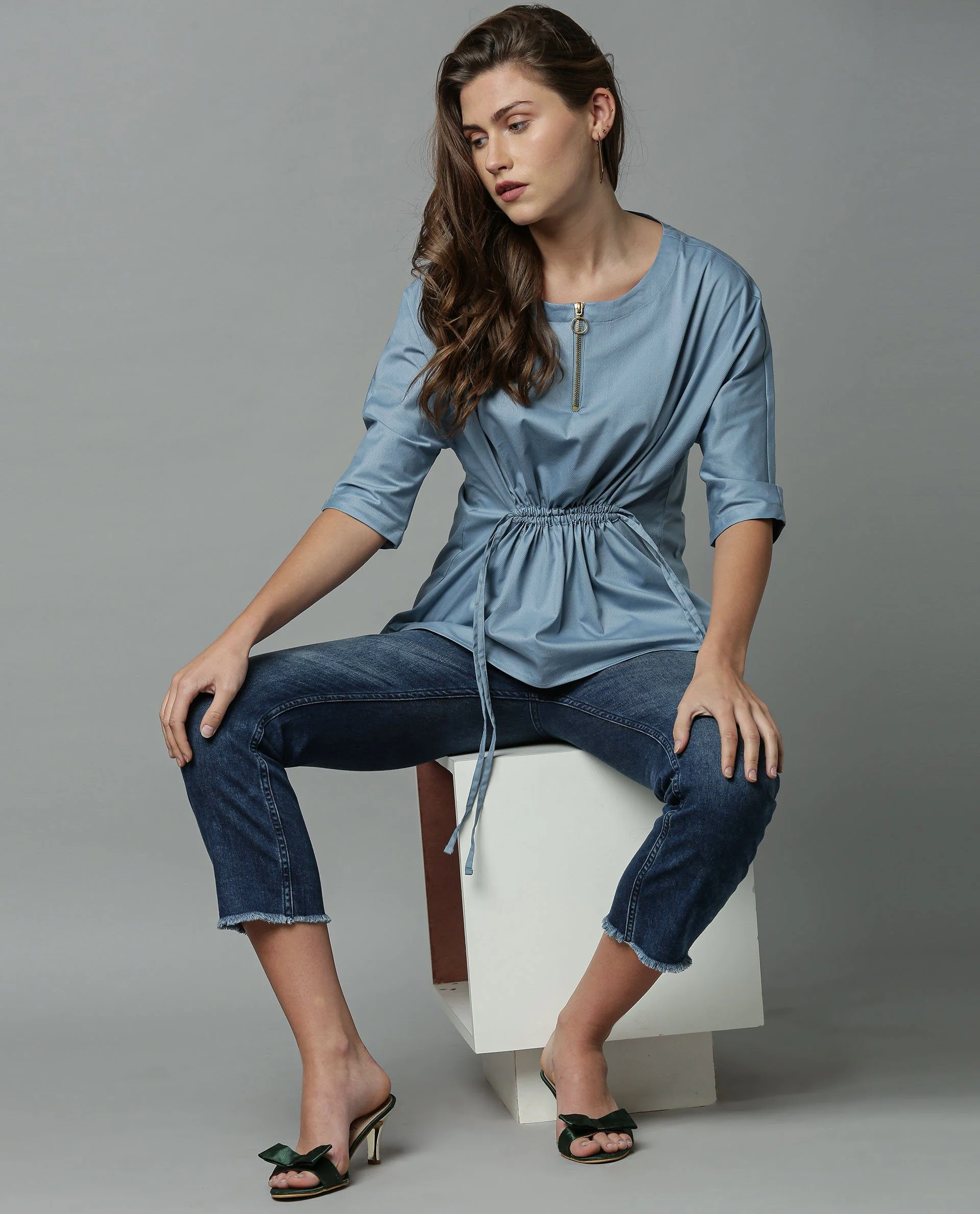 Rareism Women Fenny Blue Top Short Sleeves Solid - Image 2