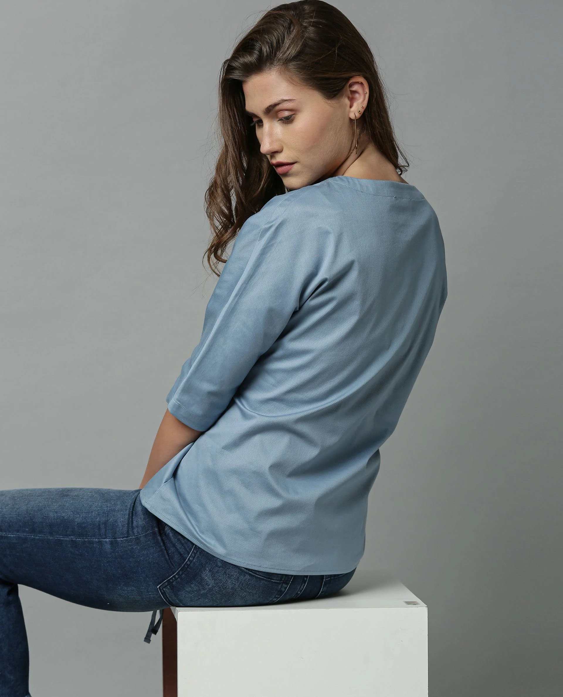 Rareism Women Fenny Blue Top Short Sleeves Solid - Image 4