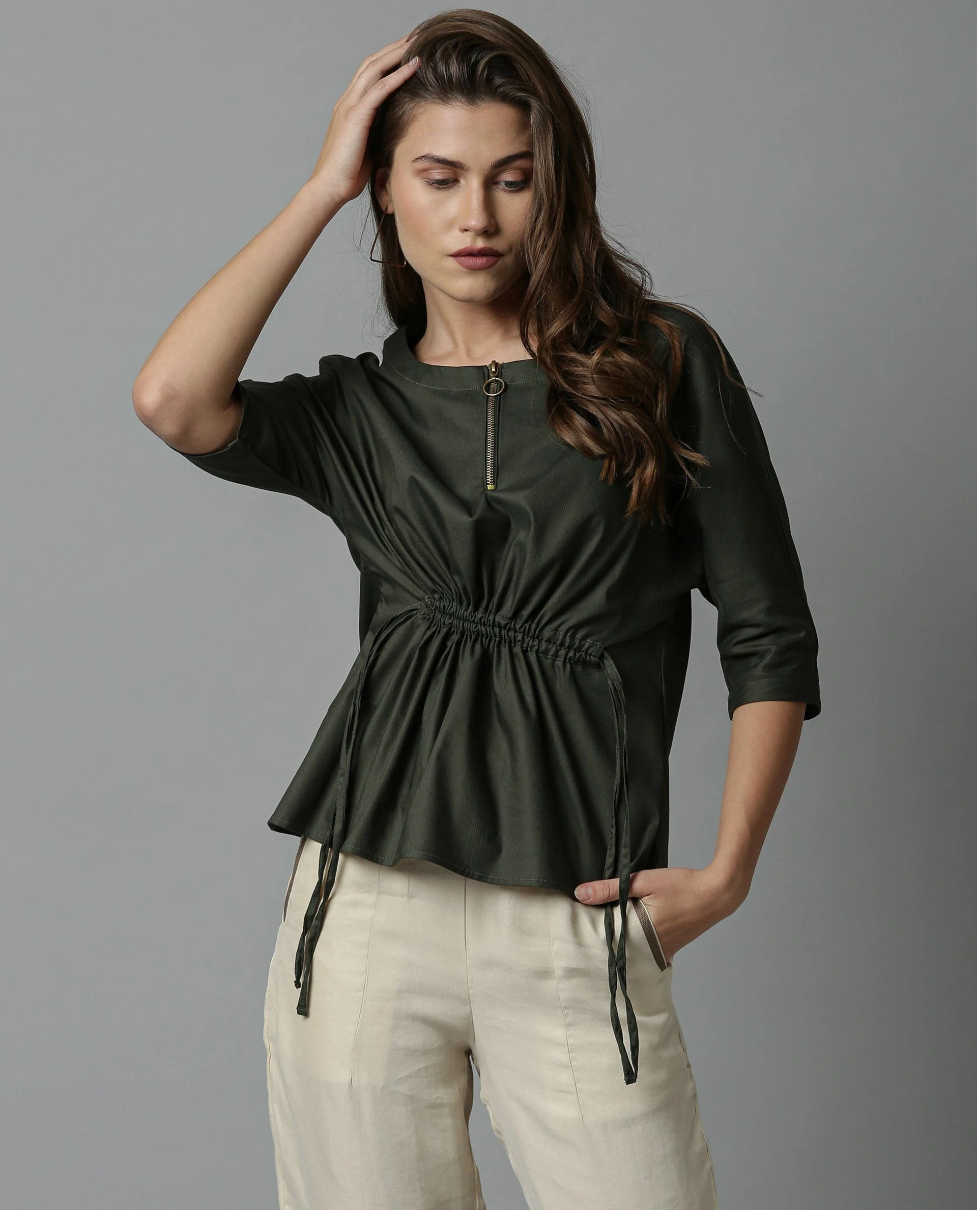 Rareism Women Fenny Green Top Short Sleeves Solid