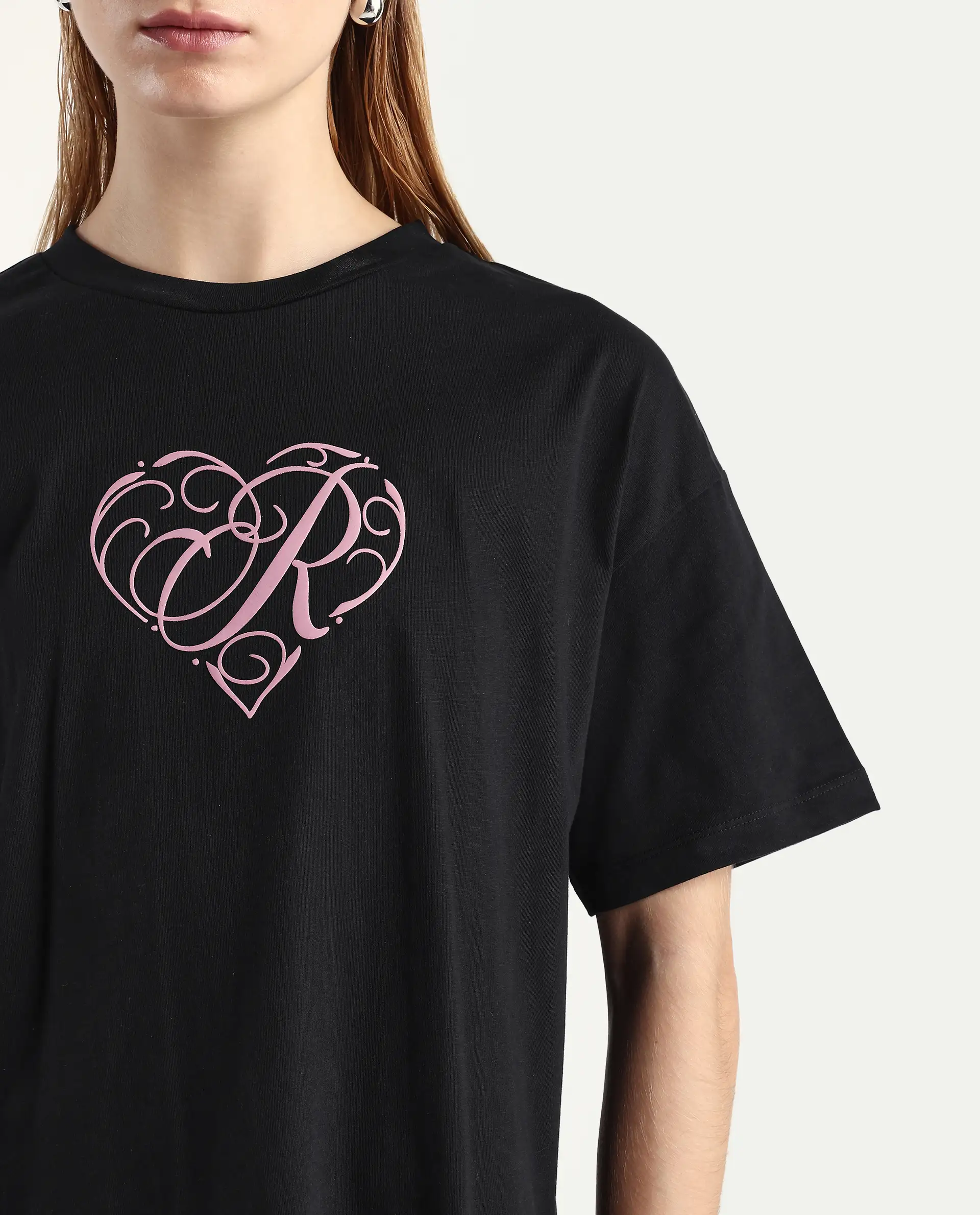 Rareism Women's Fer Black Cotton Crew Neck Relaxed Fit T-Shirt - Image 4