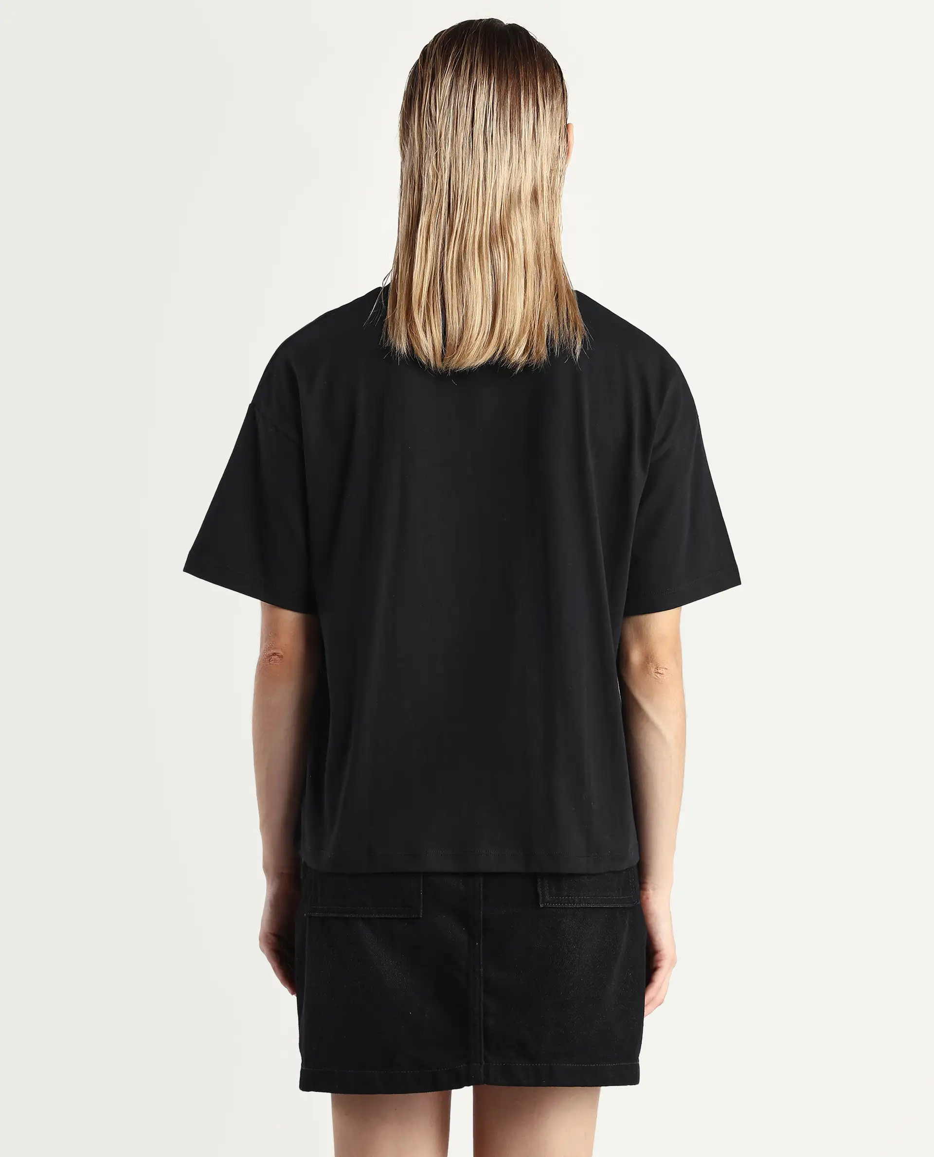 Rareism Women's Fer Black Cotton Crew Neck Relaxed Fit T-Shirt - Image 7