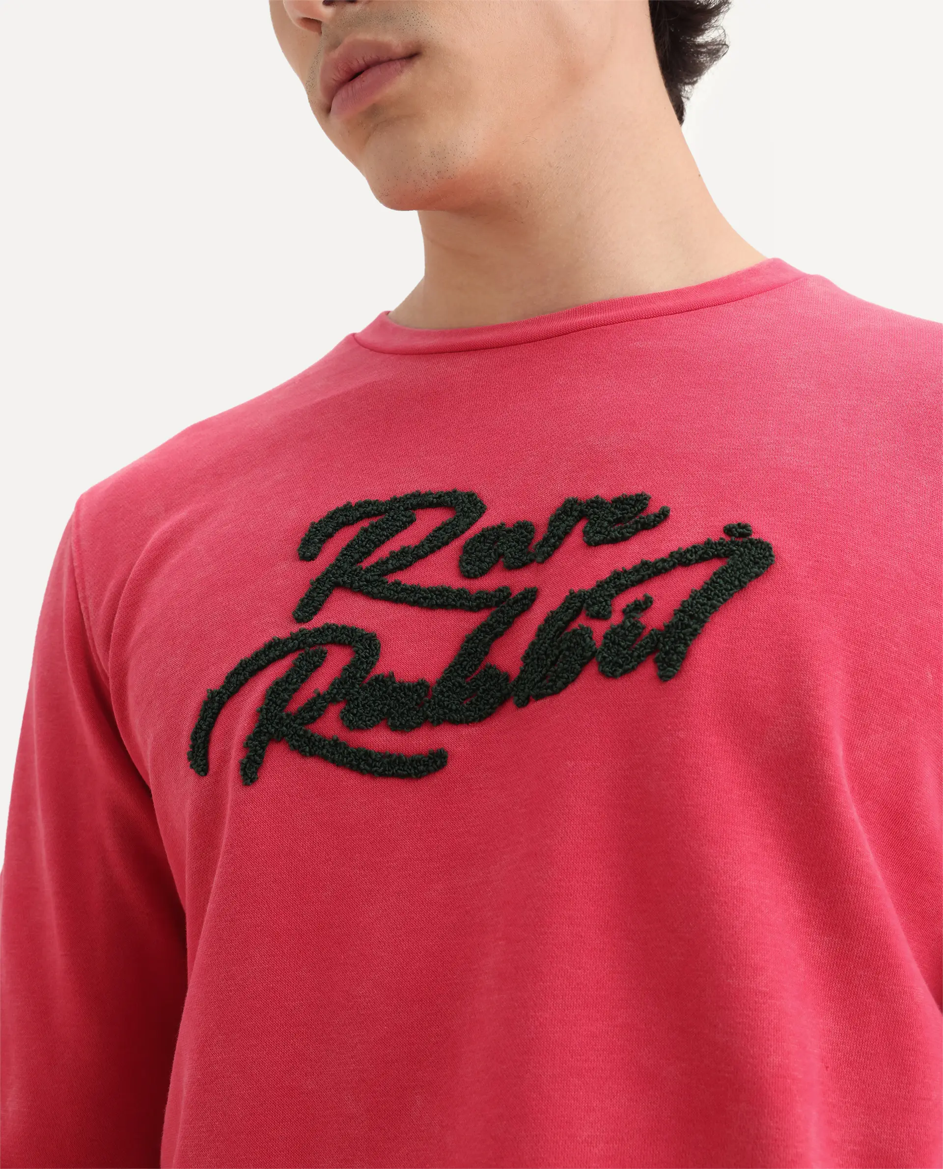 Rare Rabbit Men's Fern Red Cotton Embroidered Slim Fit Full Sleeve Crew Neck Sweatshirt - Image 3