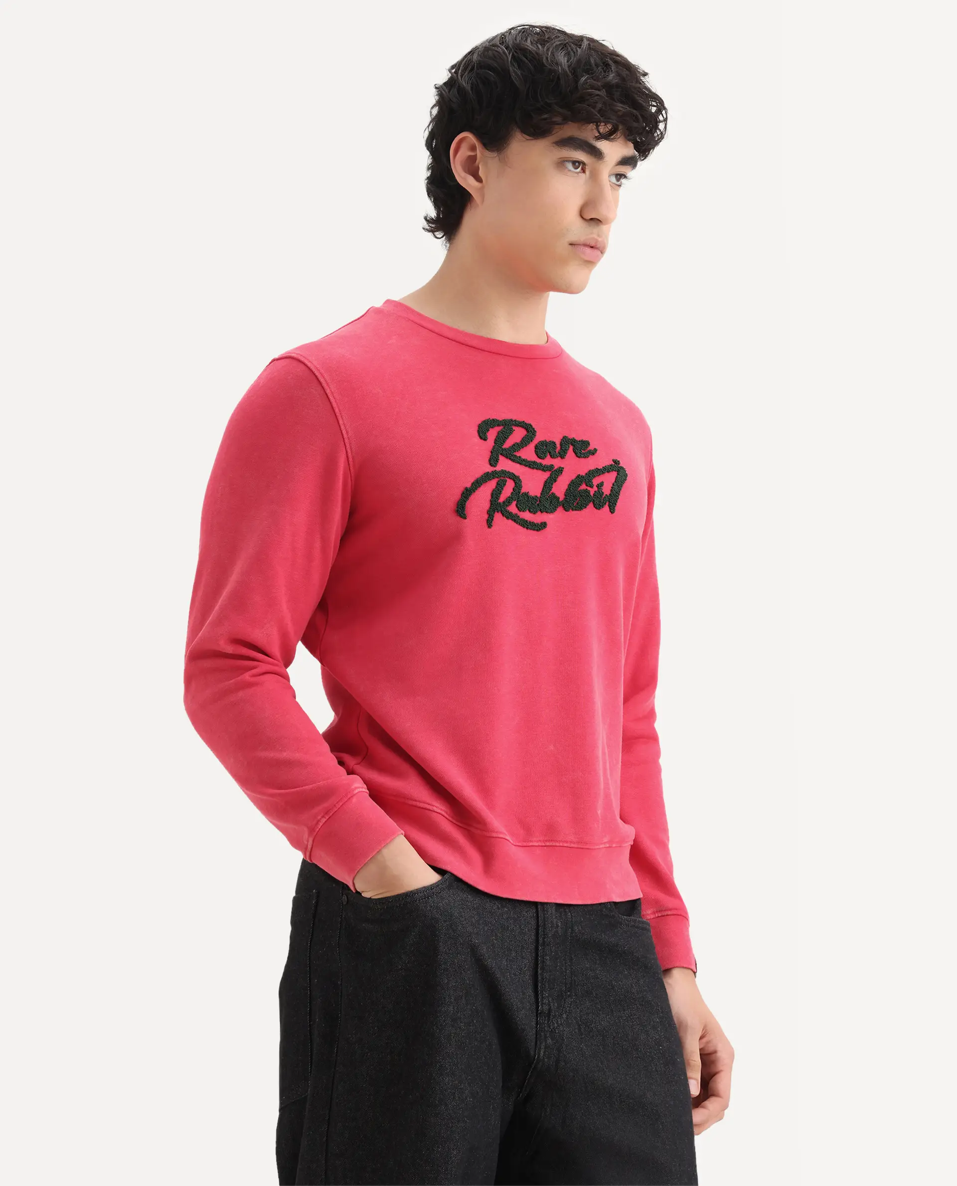 Rare Rabbit Men's Fern Red Cotton Embroidered Slim Fit Full Sleeve Crew Neck Sweatshirt - Image 6