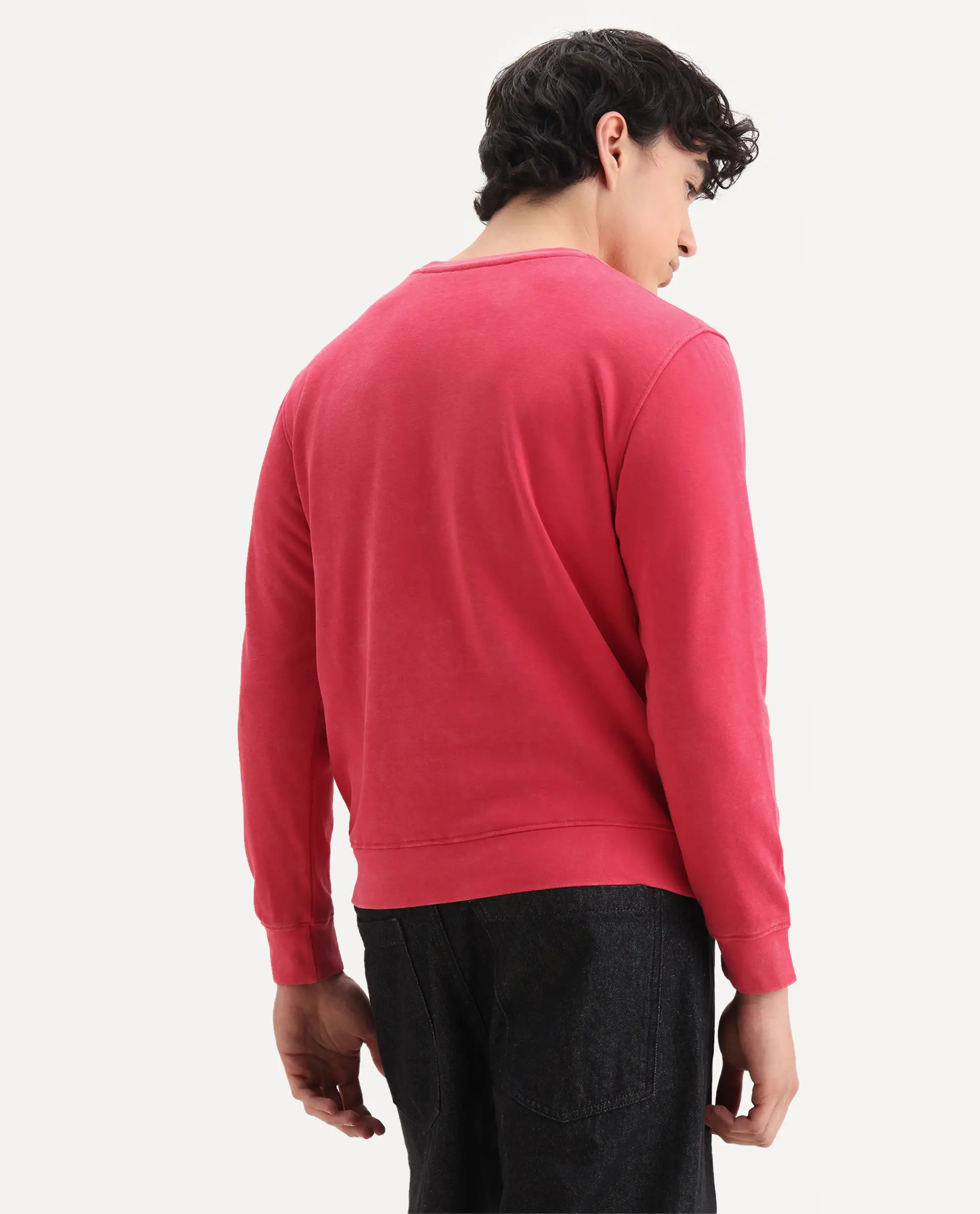 Rare Rabbit Men's Fern Red Cotton Embroidered Slim Fit Full Sleeve Crew Neck Sweatshirt - Image 7