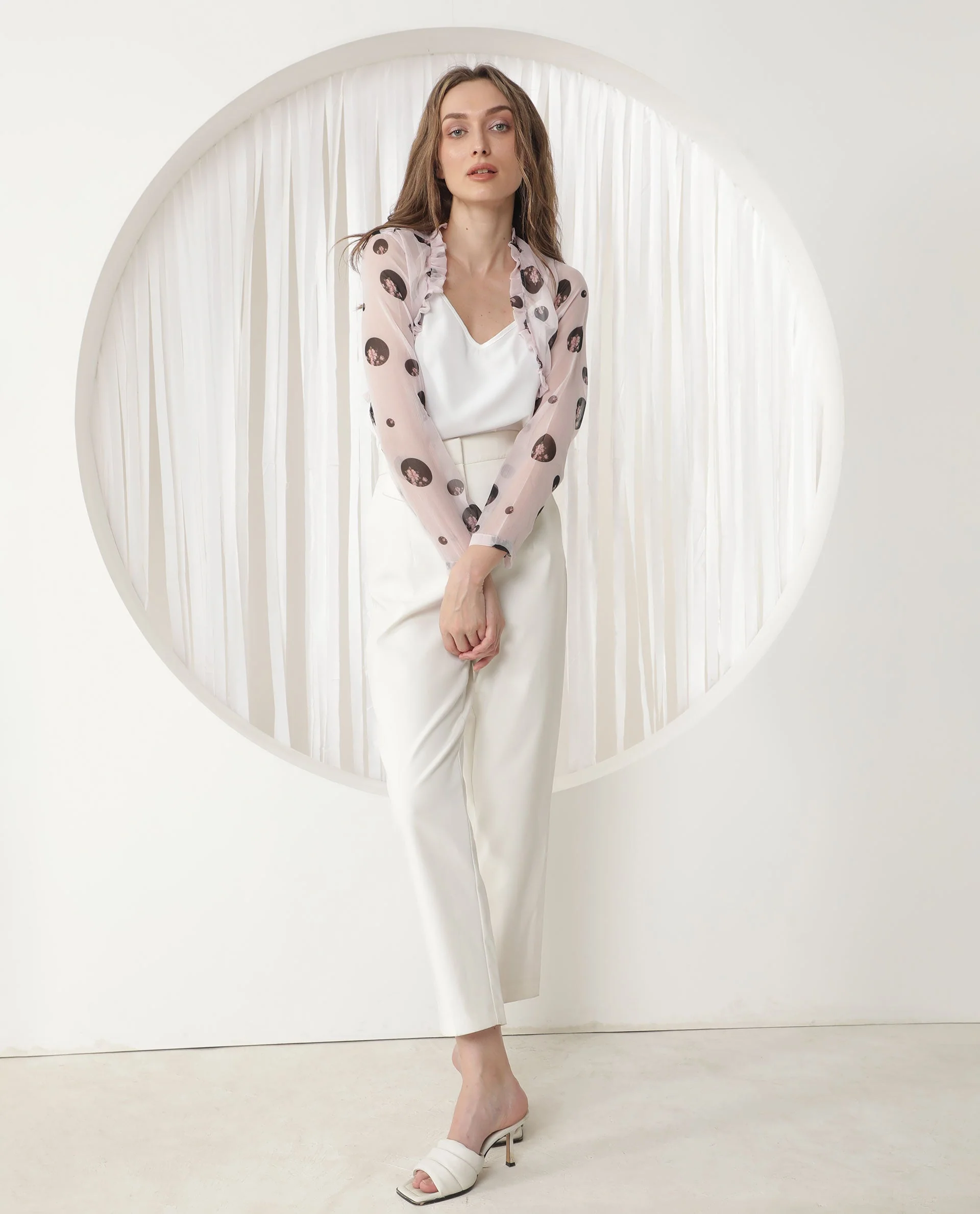 Rareism Women's Fern Pink Polyester Collarless Floral Print Regular Fit Shrug - Image 3