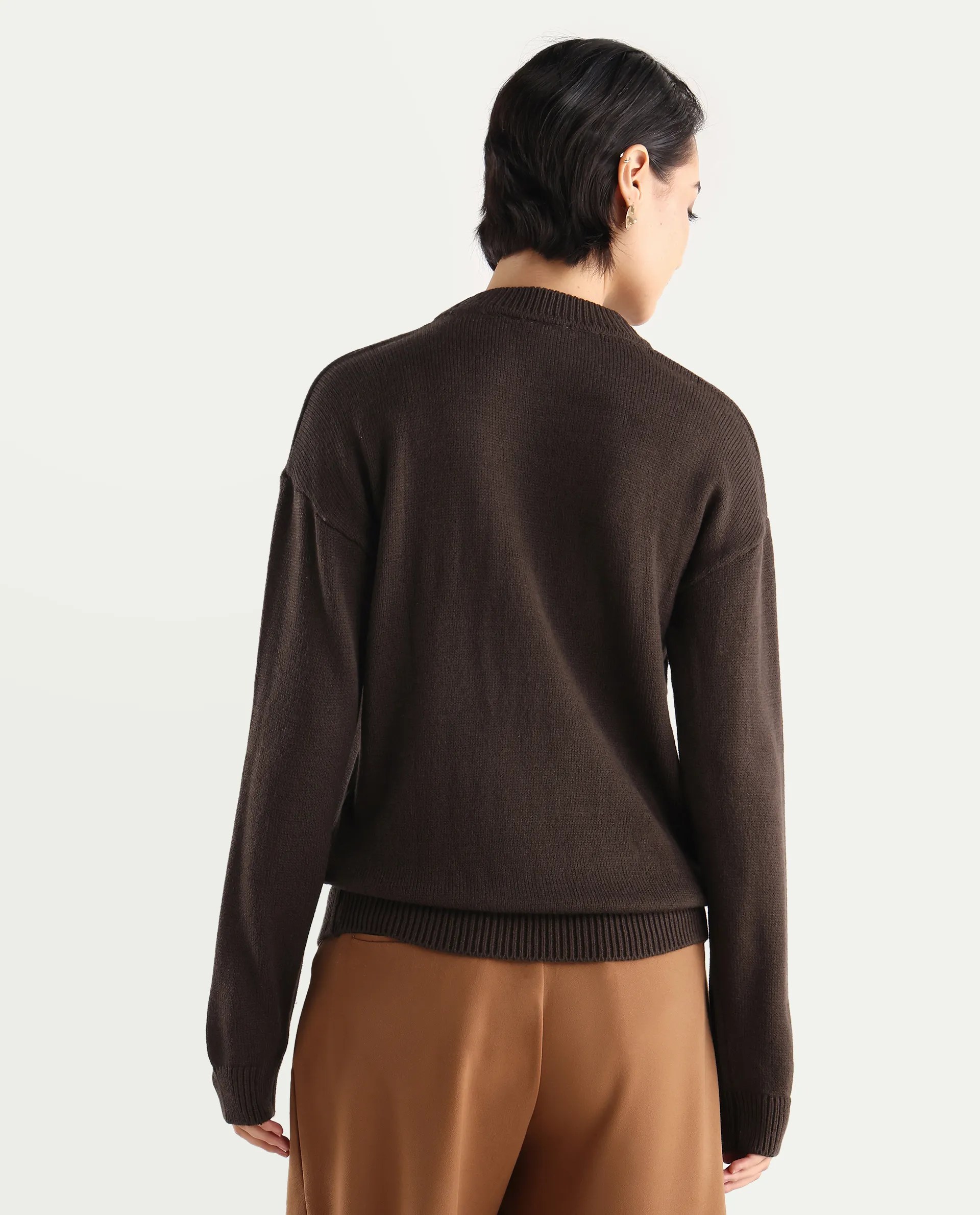 Rareism Women's Ferny Brown Acrylic Turtle Neck Plain Regular Fit Sweater - Image 10
