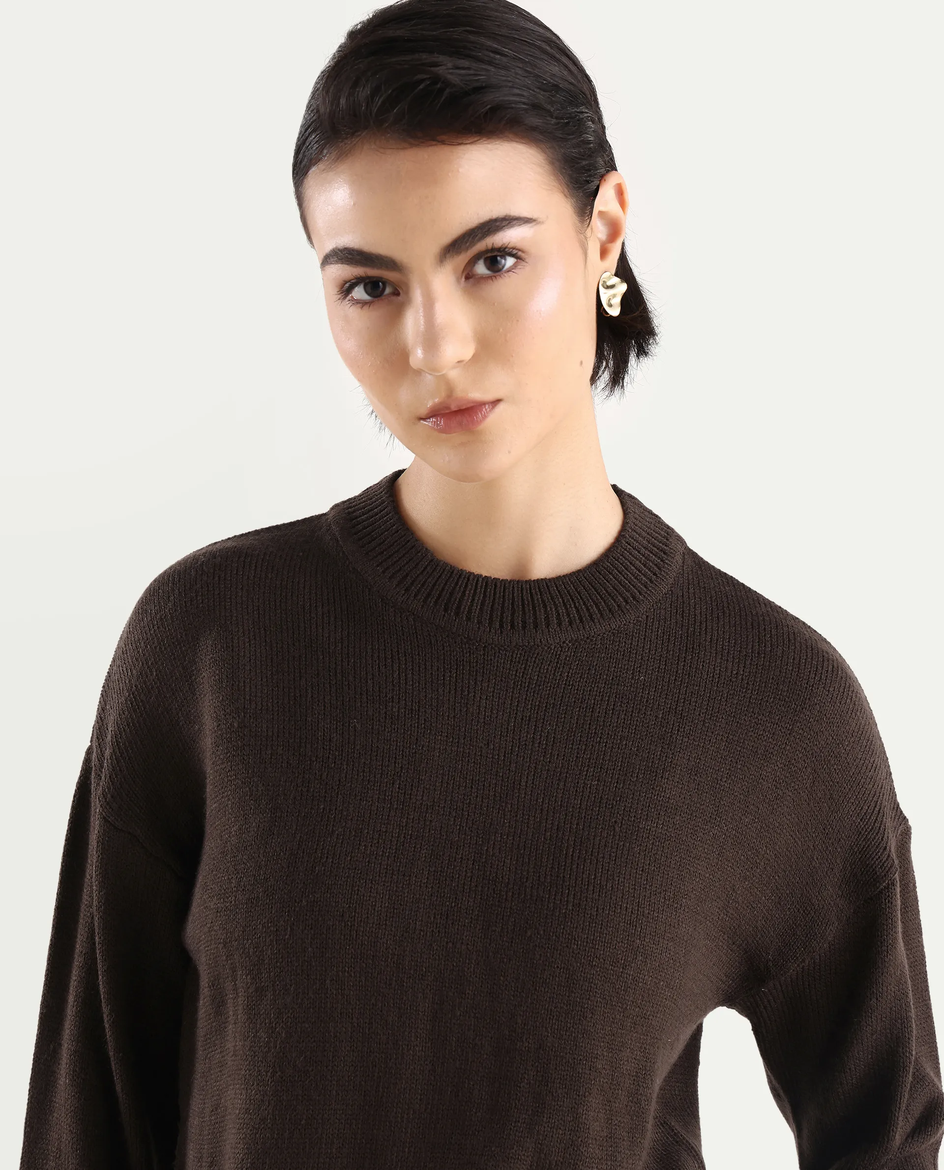 Rareism Women's Ferny Brown Acrylic Turtle Neck Plain Regular Fit Sweater - Image 4