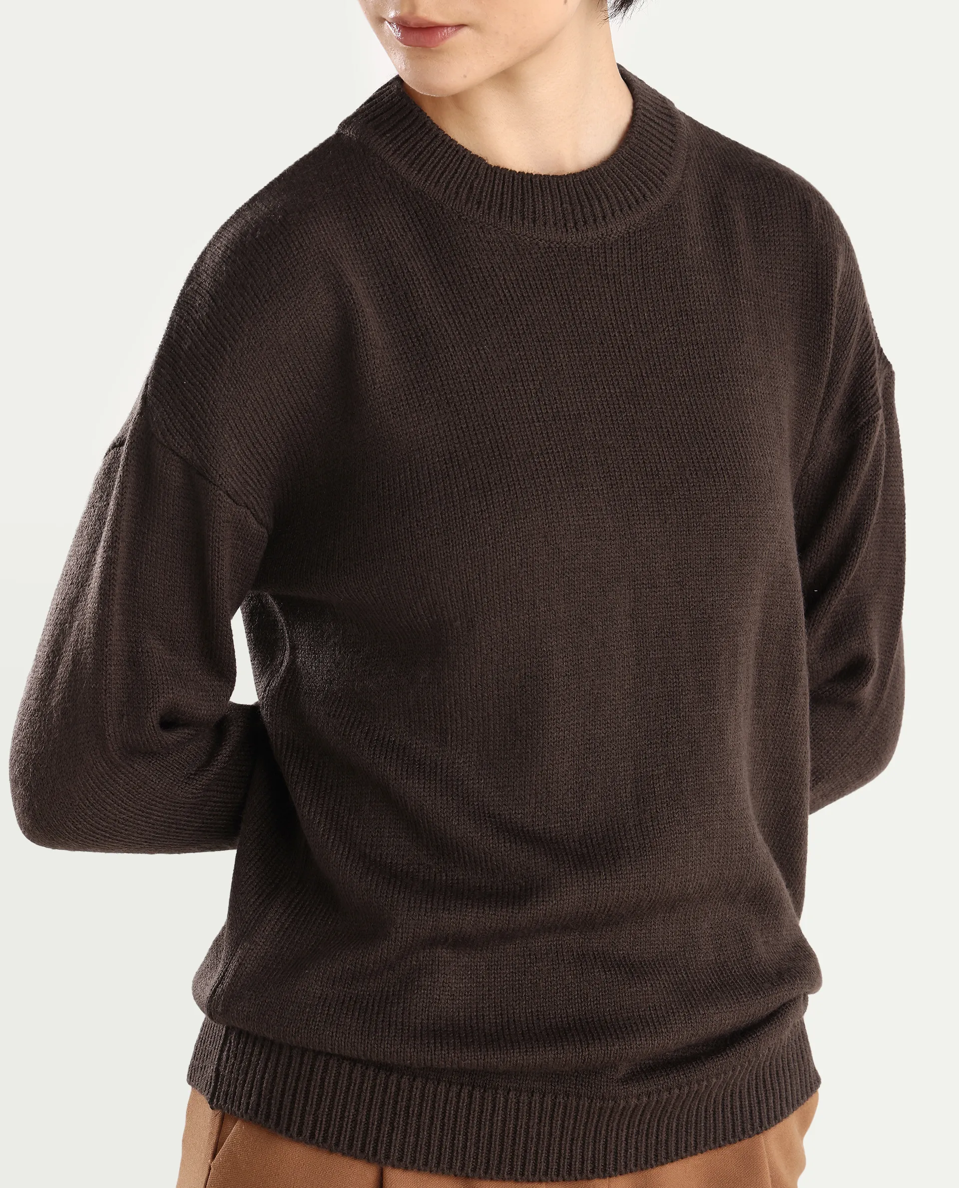Rareism Women's Ferny Brown Acrylic Turtle Neck Plain Regular Fit Sweater - Image 5