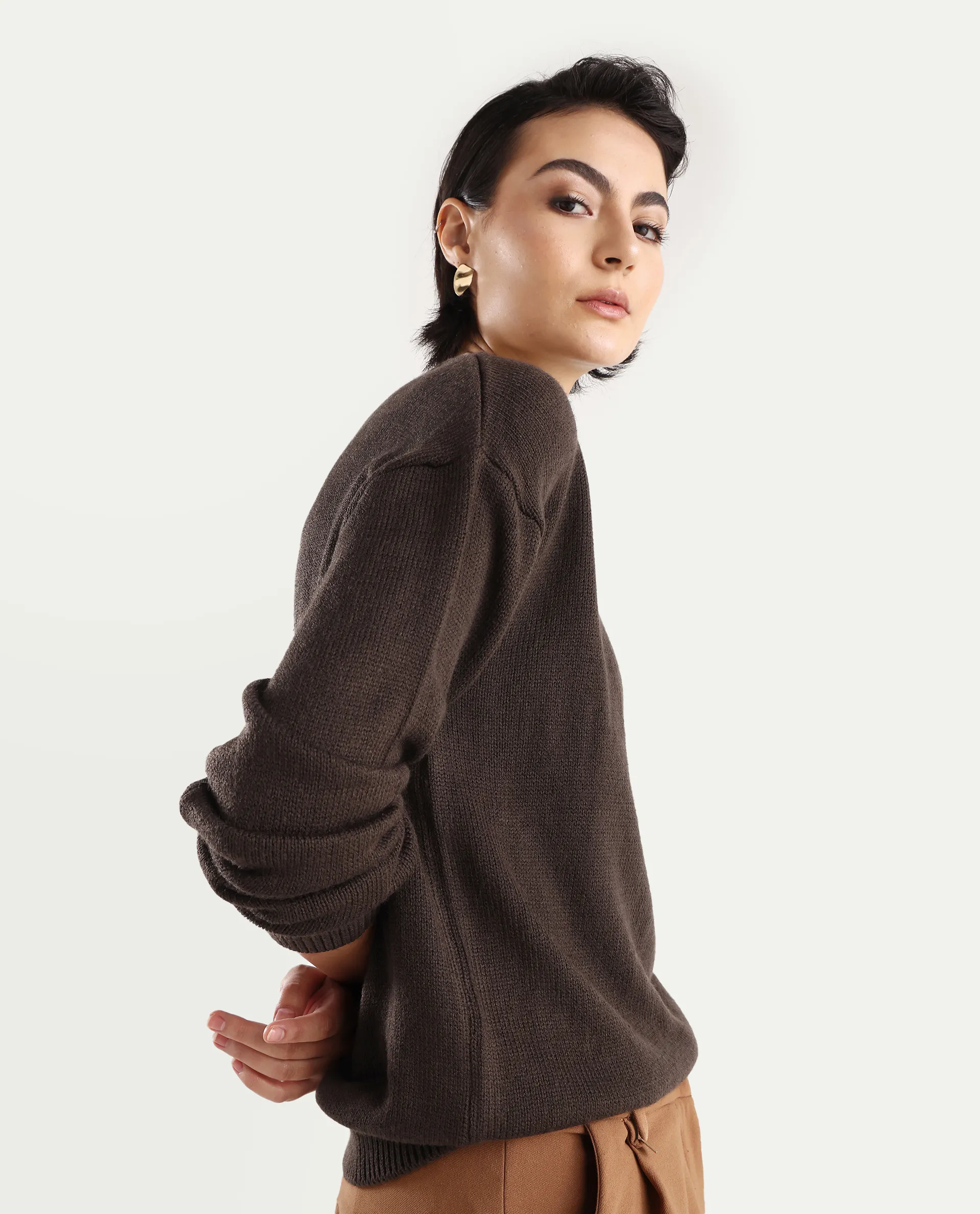 Rareism Women's Ferny Brown Acrylic Turtle Neck Plain Regular Fit Sweater - Image 6