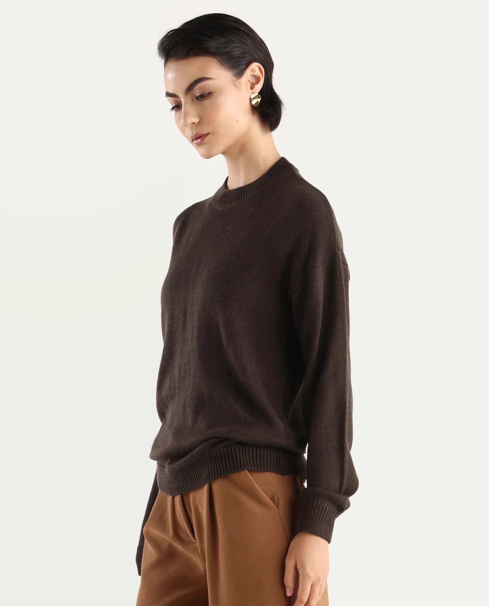 Rareism Women's Ferny Brown Acrylic Turtle Neck Plain Regular Fit Sweater - Image 7