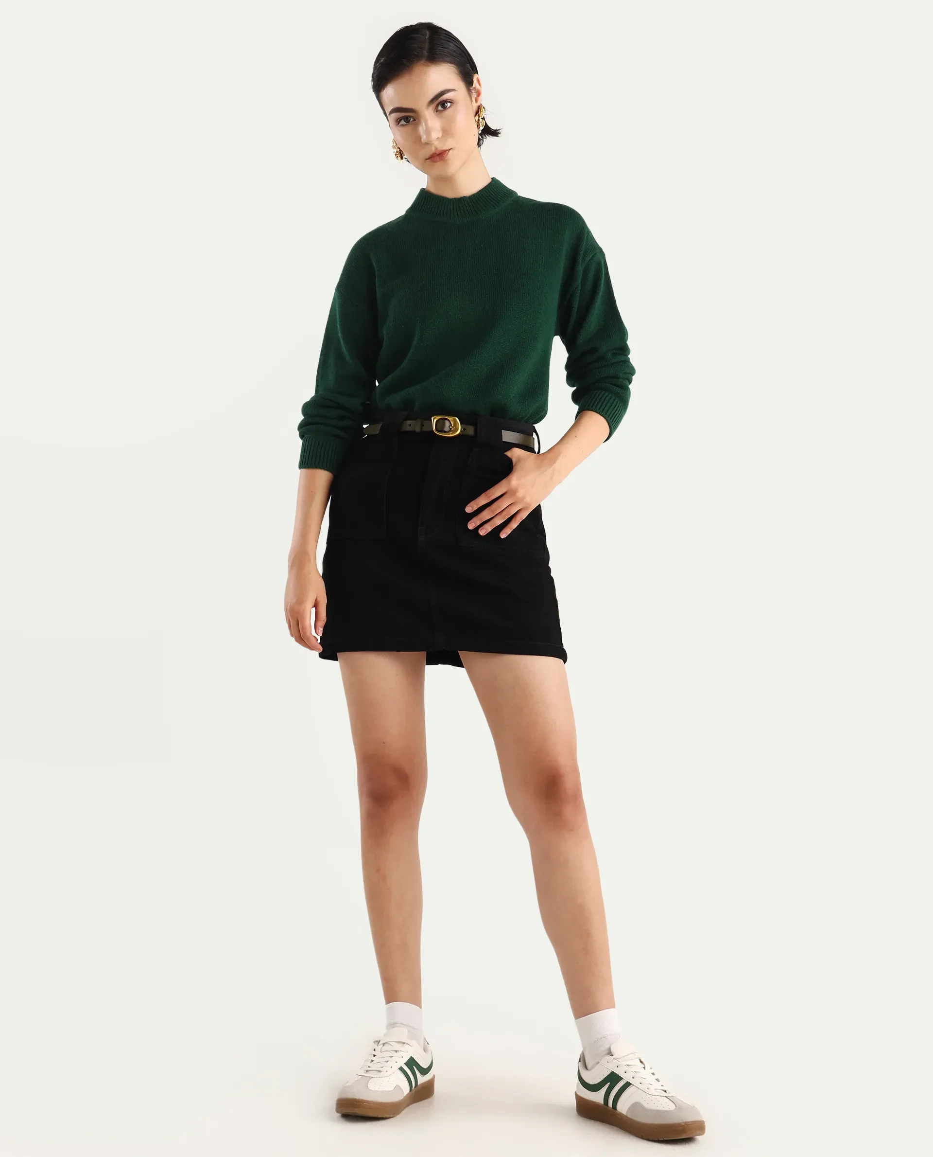 Rareism Women's Ferny Green Acrylic Turtle Neck Plain Regular Fit Sweater - Image 2