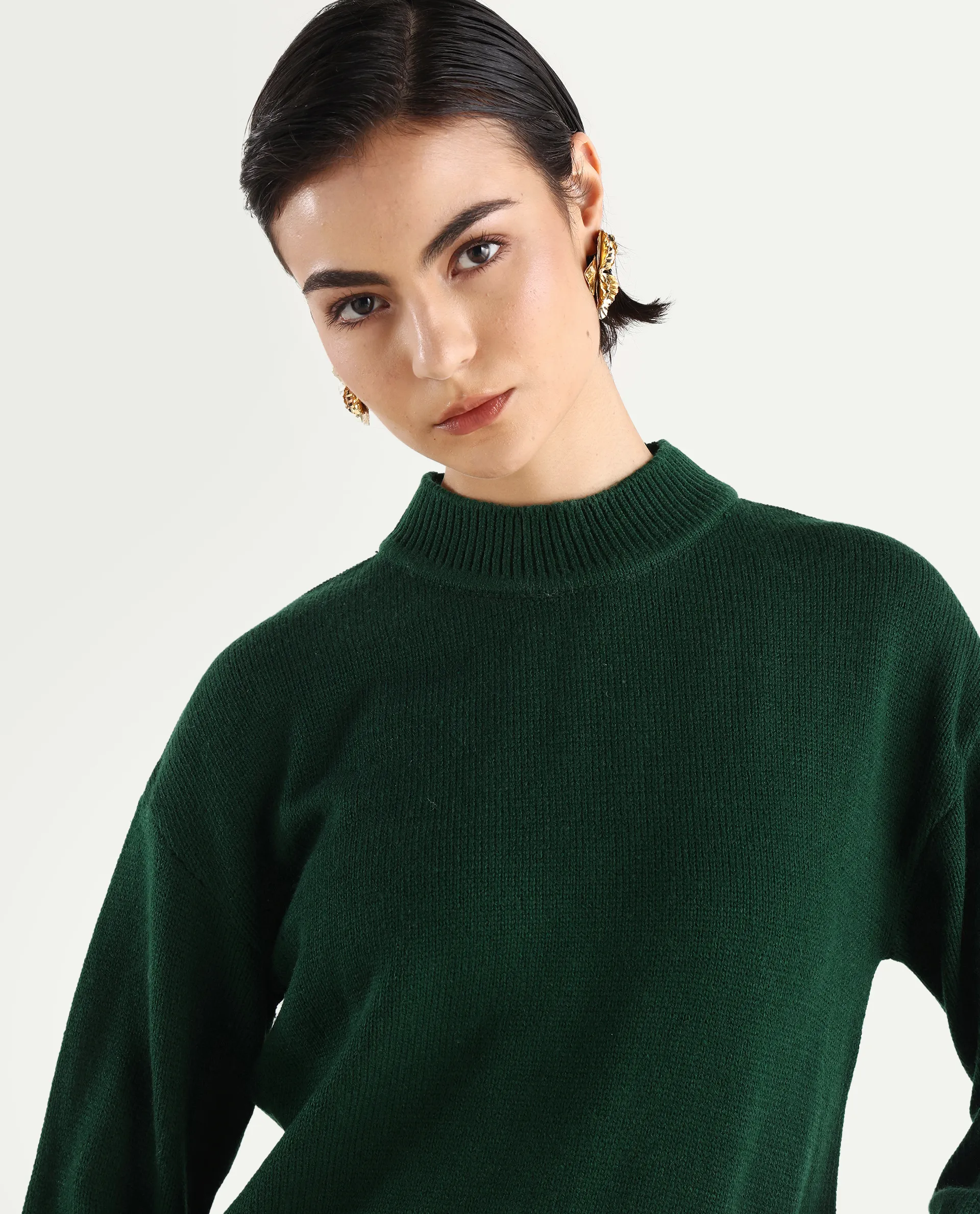 Rareism Women's Ferny Green Acrylic Turtle Neck Plain Regular Fit Sweater - Image 4