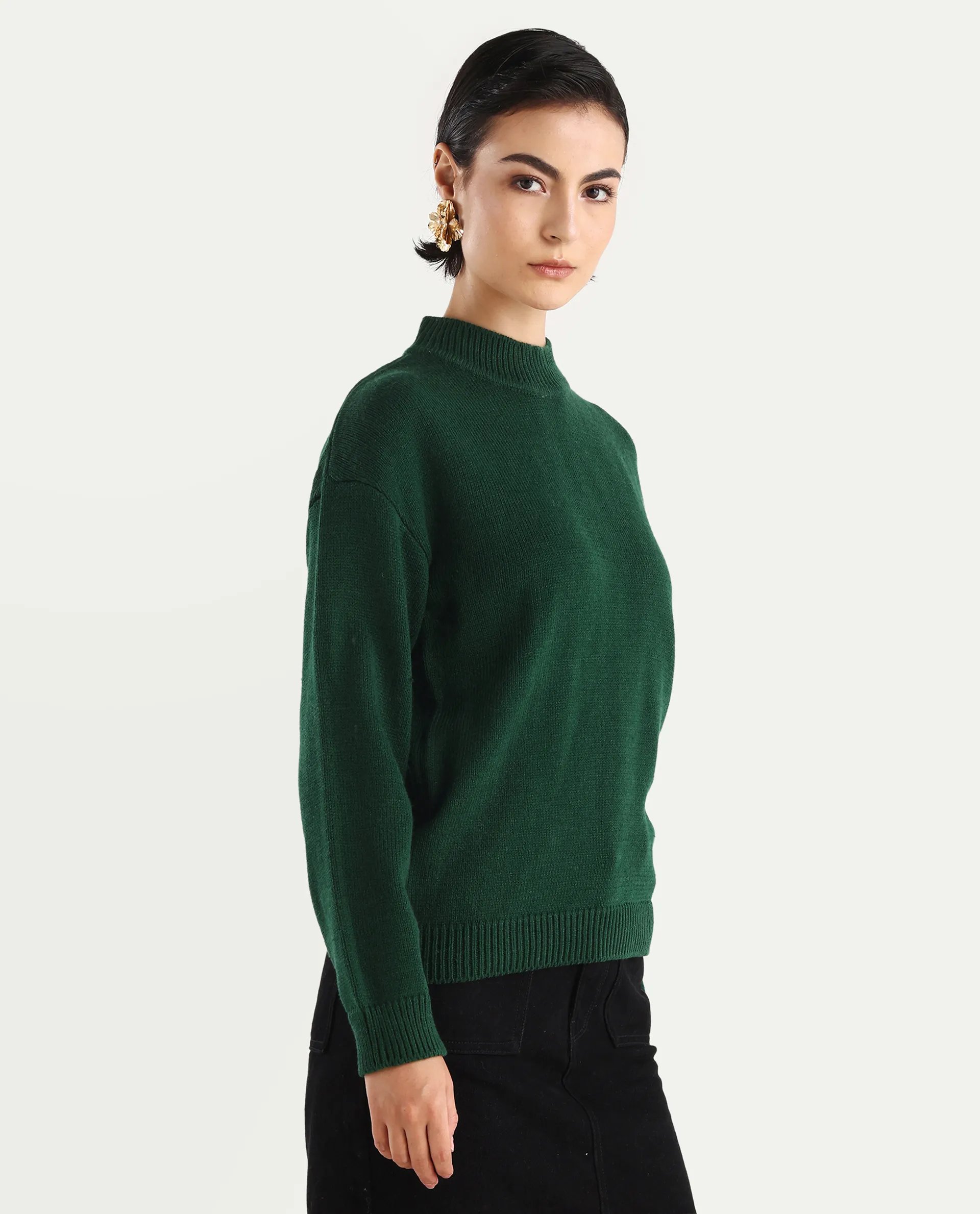Rareism Women's Ferny Green Acrylic Turtle Neck Plain Regular Fit Sweater - Image 5