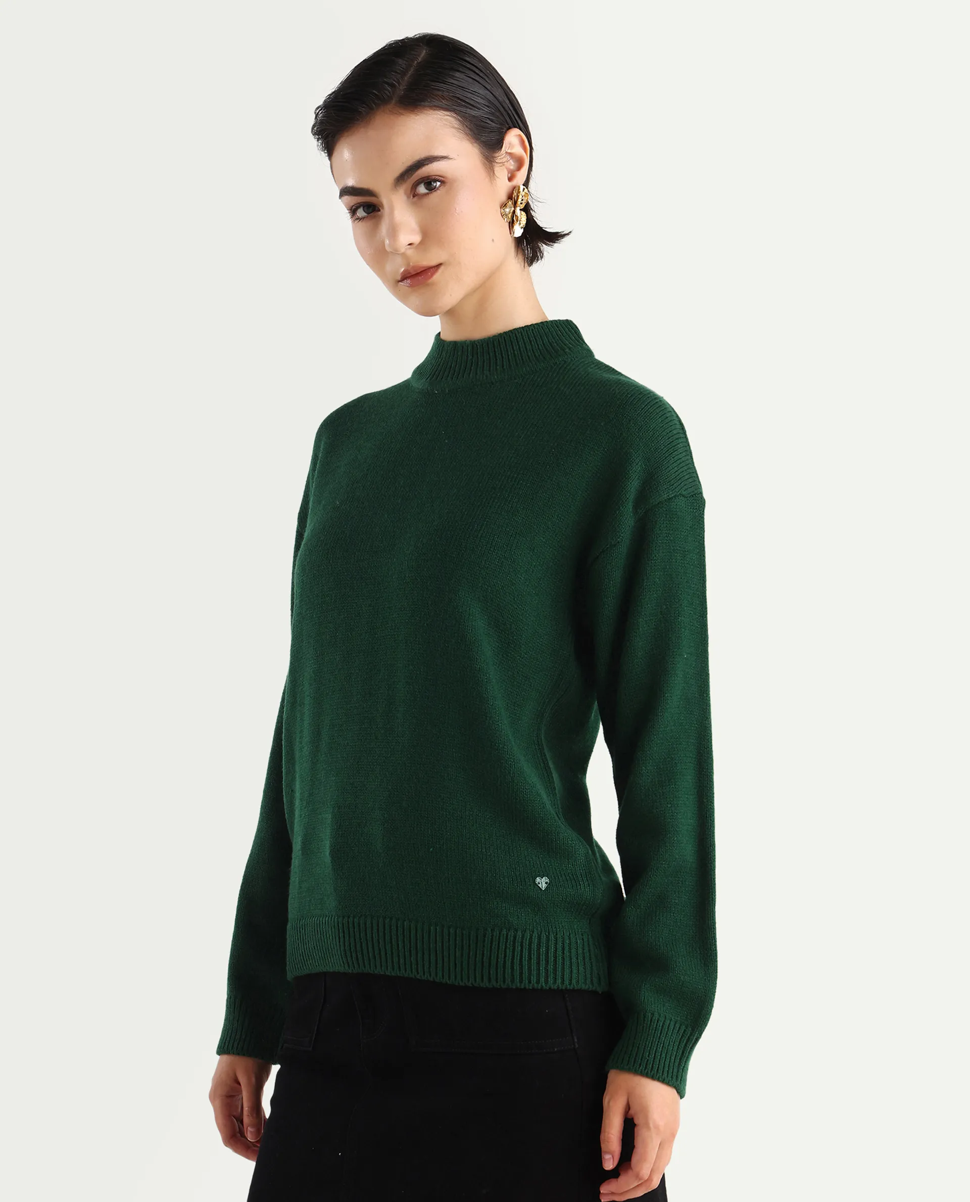 Rareism Women's Ferny Green Acrylic Turtle Neck Plain Regular Fit Sweater - Image 6