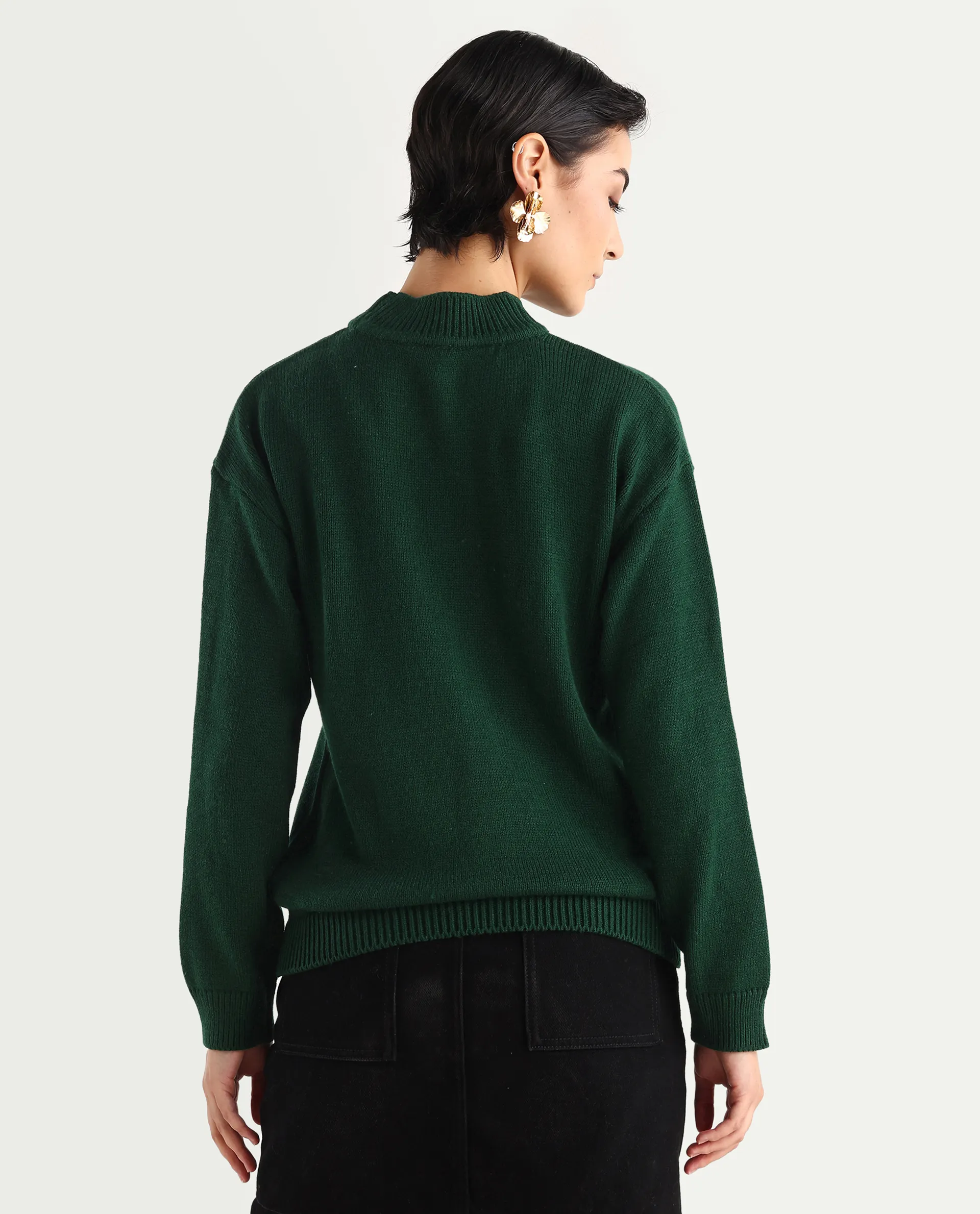 Rareism Women's Ferny Green Acrylic Turtle Neck Plain Regular Fit Sweater - Image 7