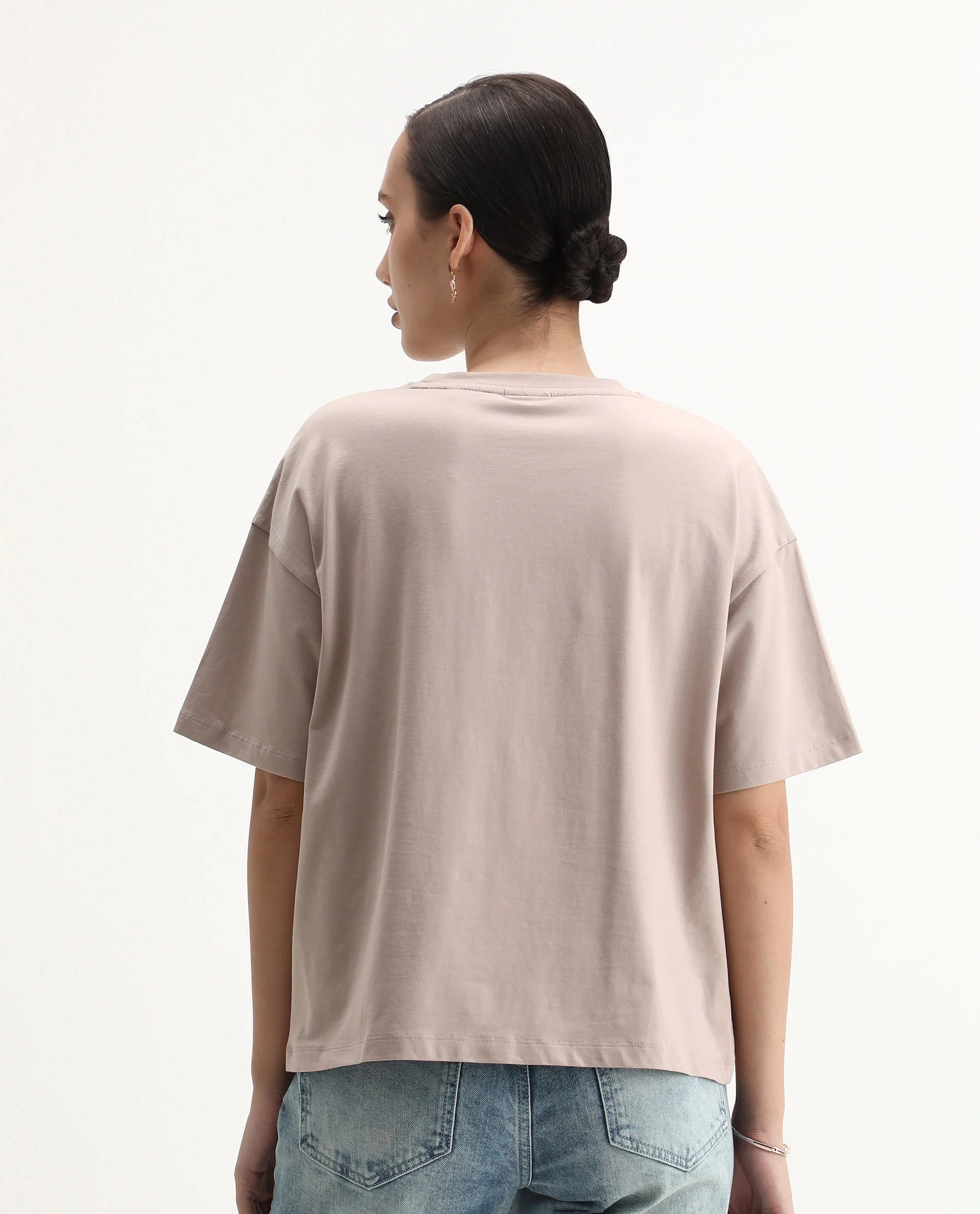 Rareism Women's Fero Beige Cotton Blend Crew Neck Relaxed Fit T-Shirt - Image 6