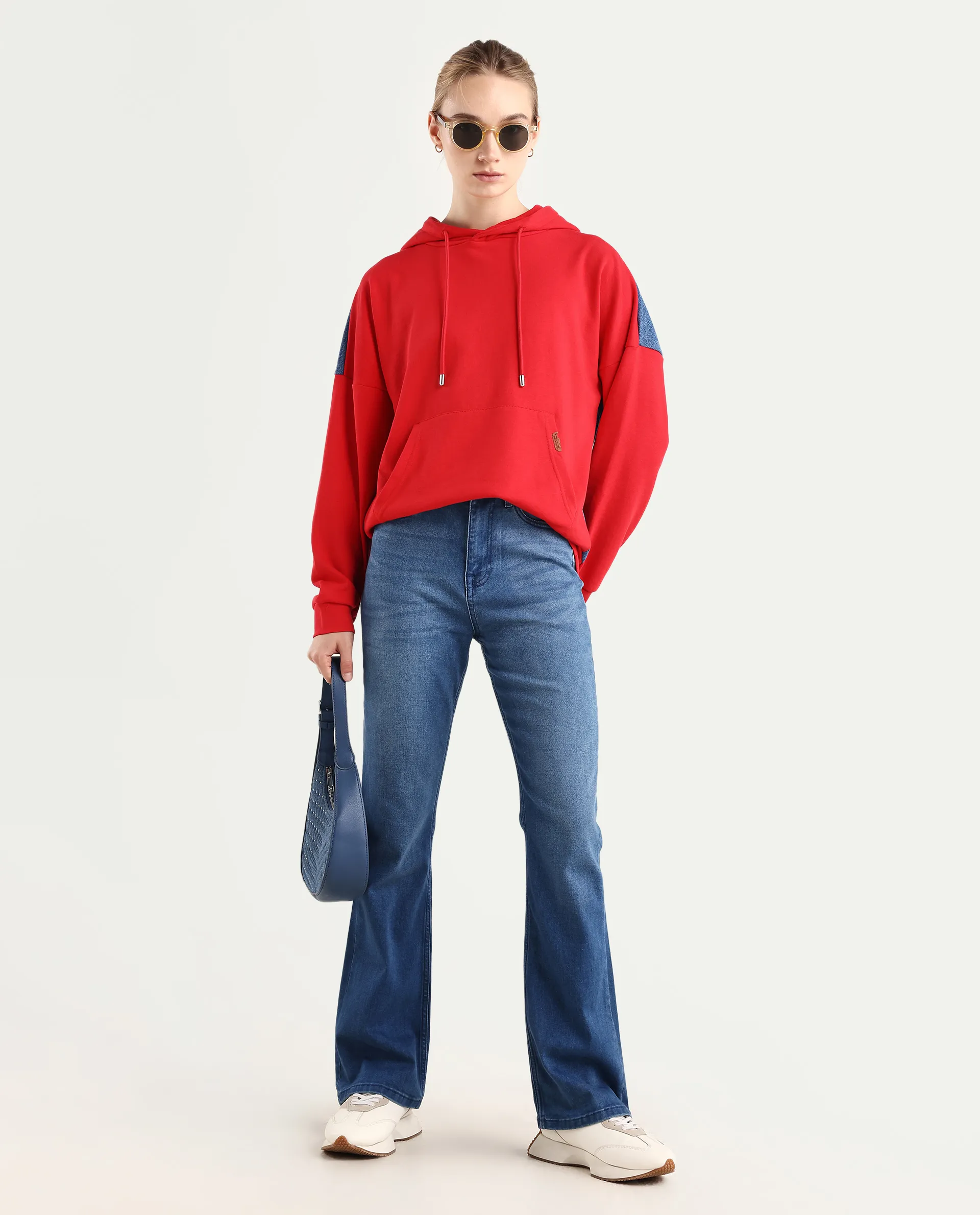 Rareism Women's Ferra Red Cotton Blend Hooded Plain Relaxed Fit Sweatshirt - Image 2