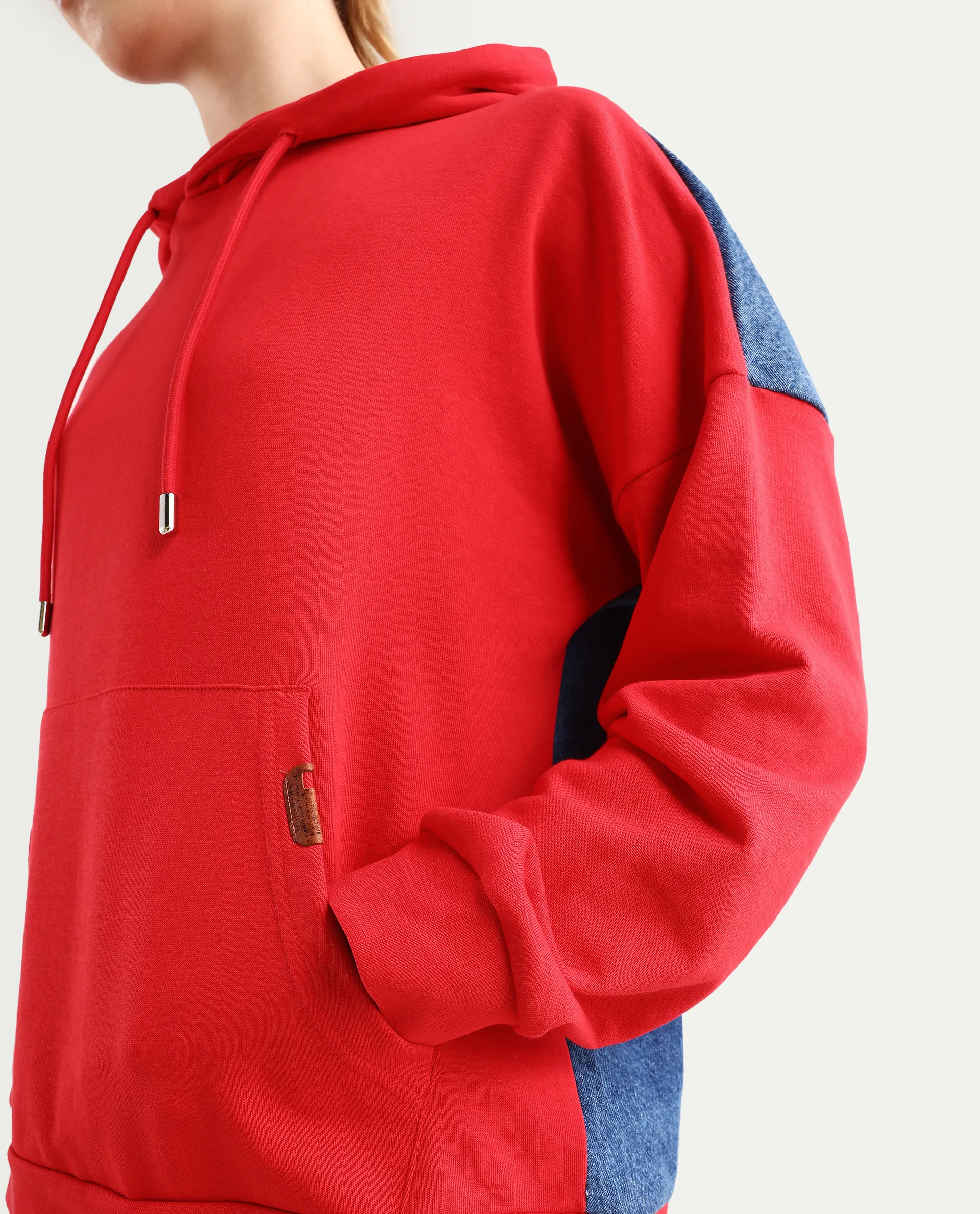 Rareism Women's Ferra Red Cotton Blend Hooded Plain Relaxed Fit Sweatshirt - Image 4