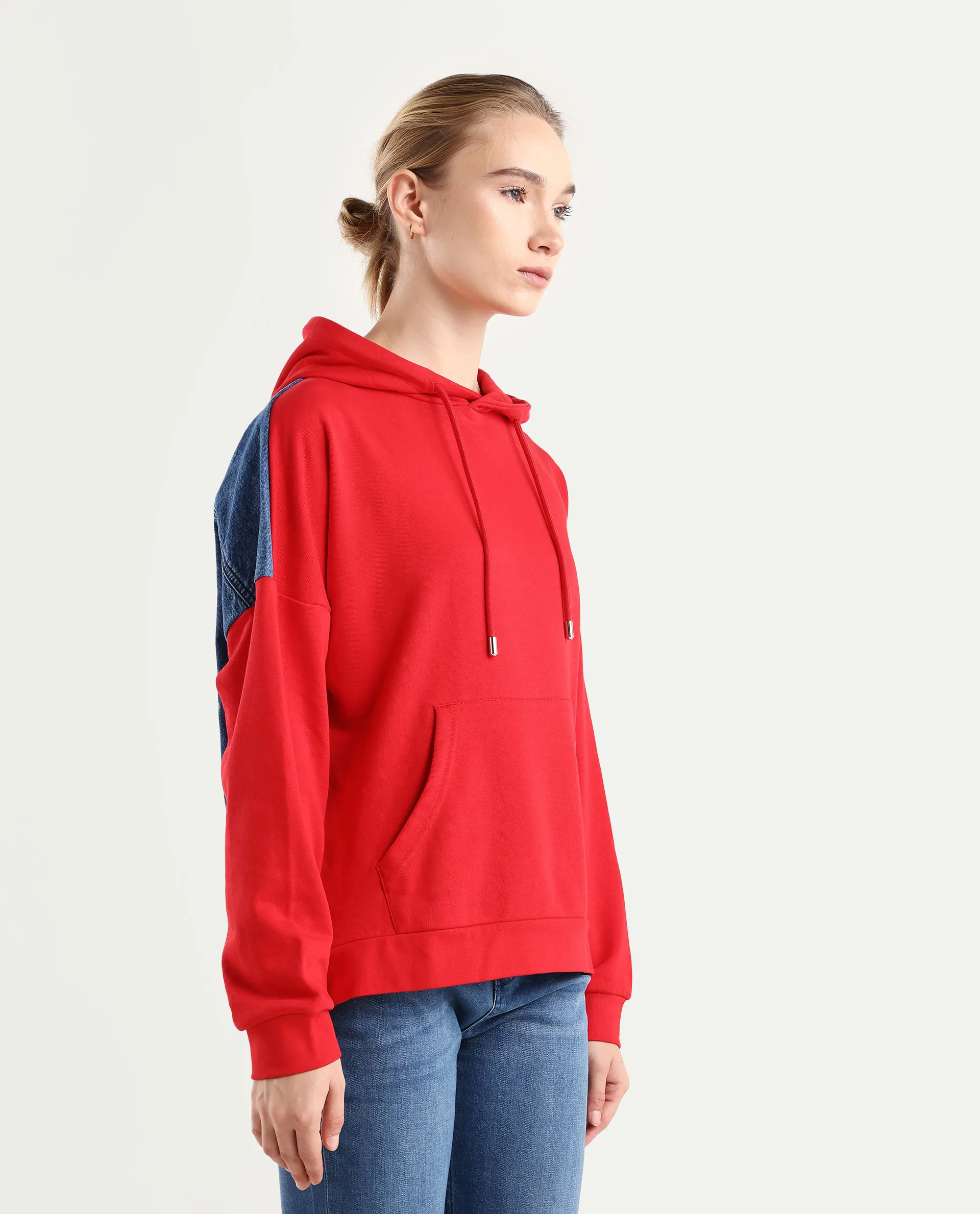 Rareism Women's Ferra Red Cotton Blend Hooded Plain Relaxed Fit Sweatshirt - Image 5