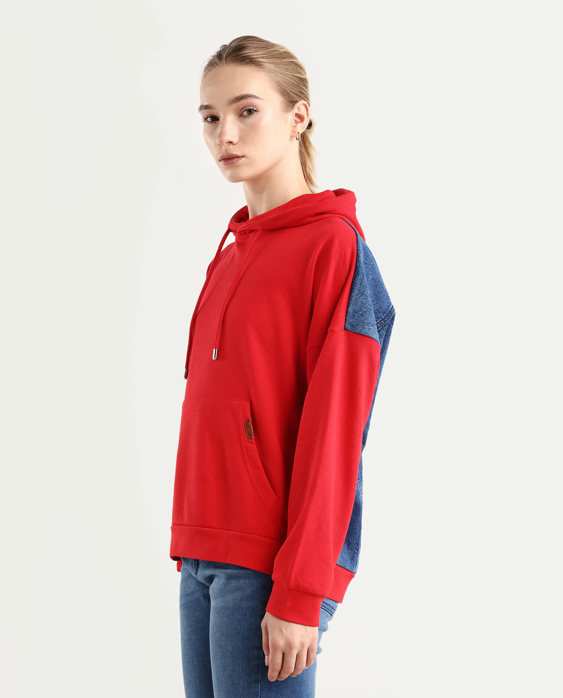 Rareism Women's Ferra Red Cotton Blend Hooded Plain Relaxed Fit Sweatshirt - Image 6