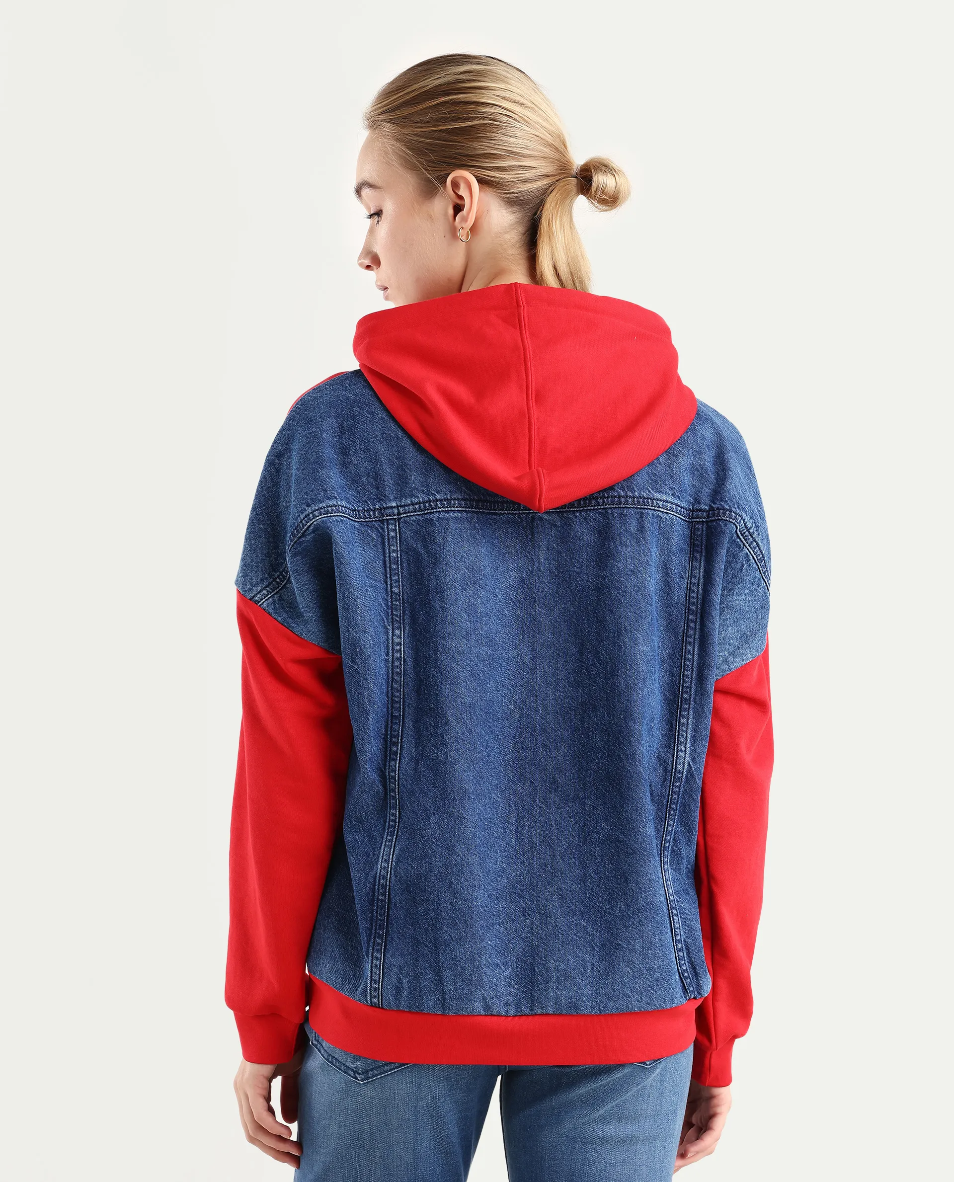 Rareism Women's Ferra Red Cotton Blend Hooded Plain Relaxed Fit Sweatshirt - Image 7