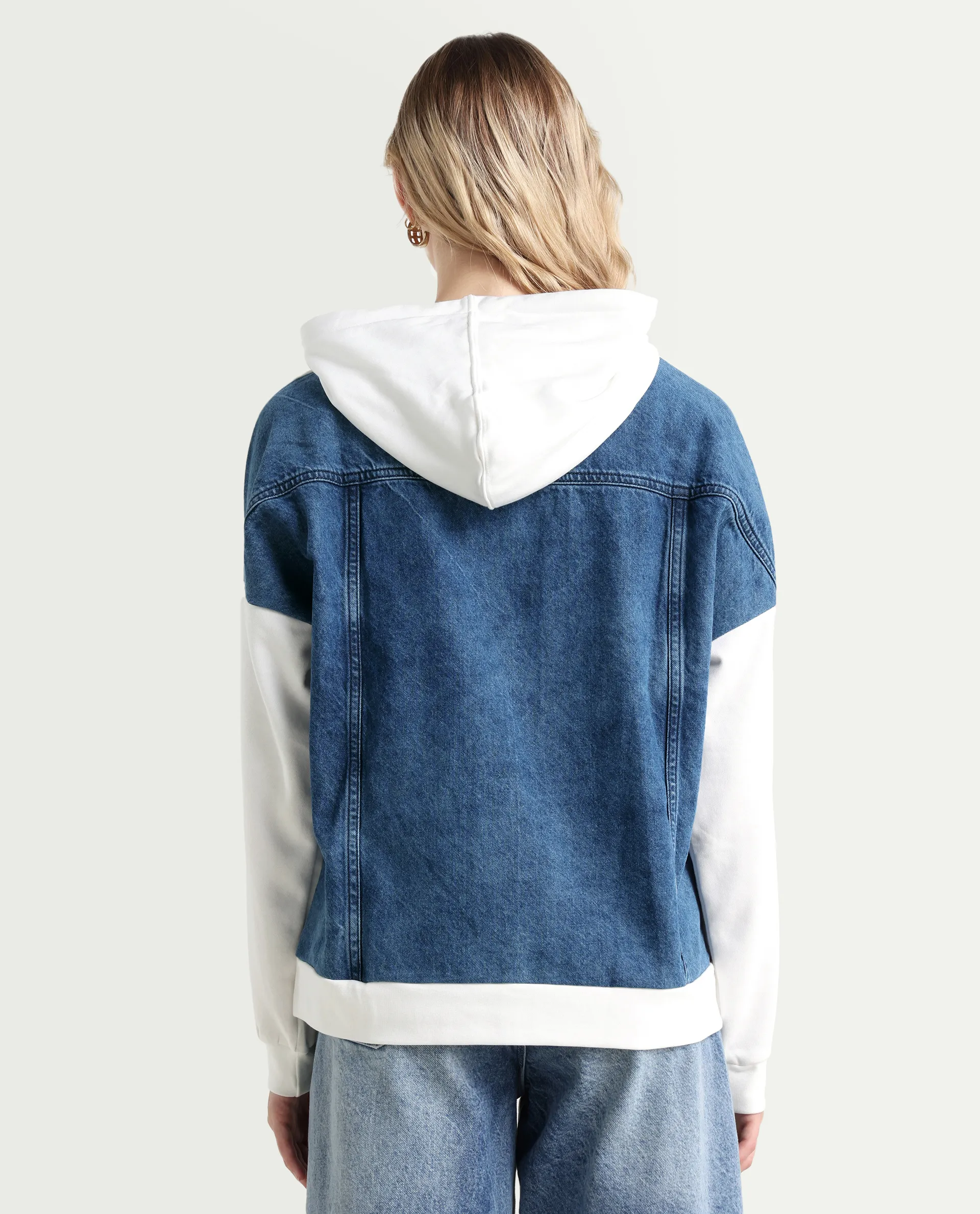 Rareism Women's Ferra White Cotton Blend Hooded Plain Relaxed Fit Sweatshirt - Image 7