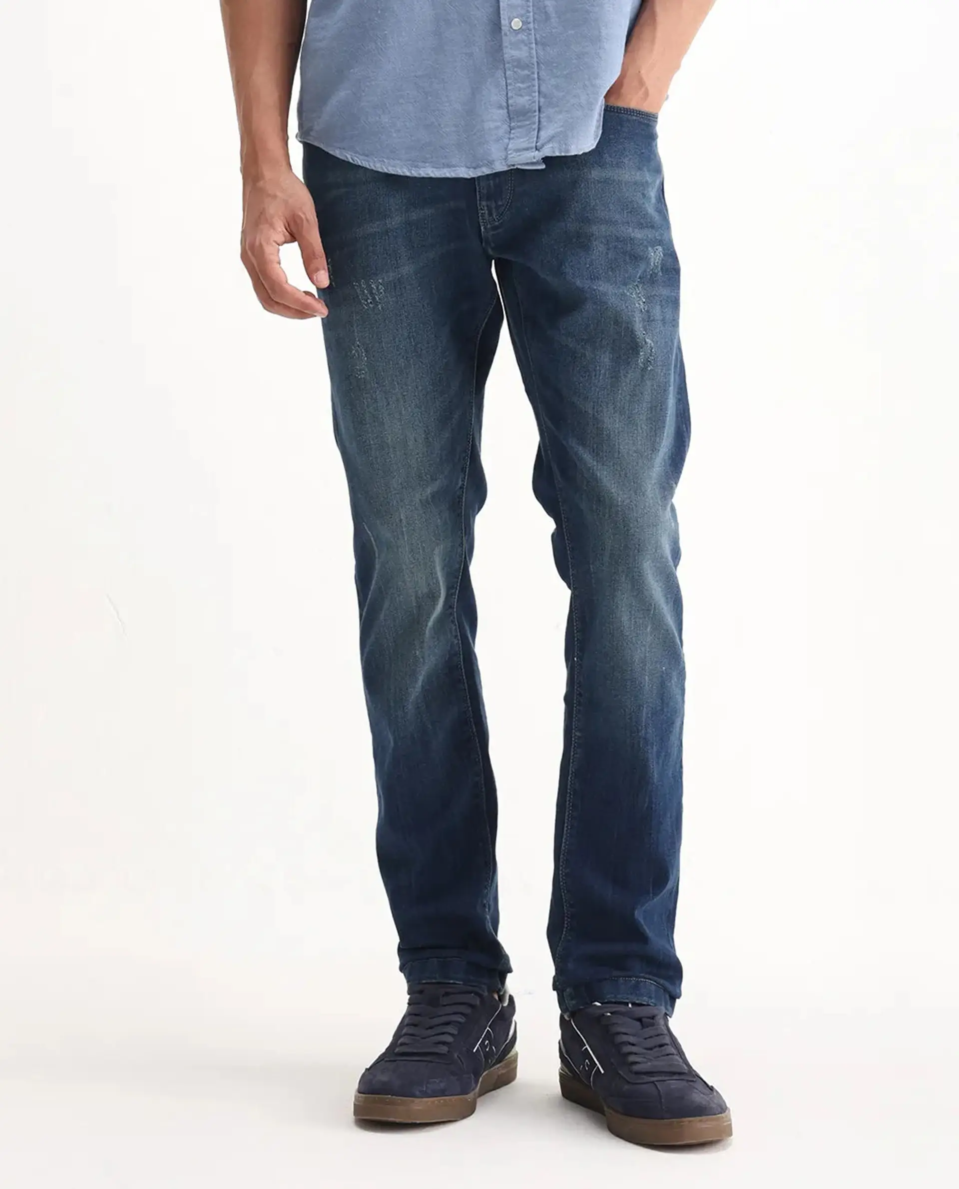 Rare Rabbit Men's Ferrer Navy Cotton Plain Hawk Slim Fit Jeans - Image 11
