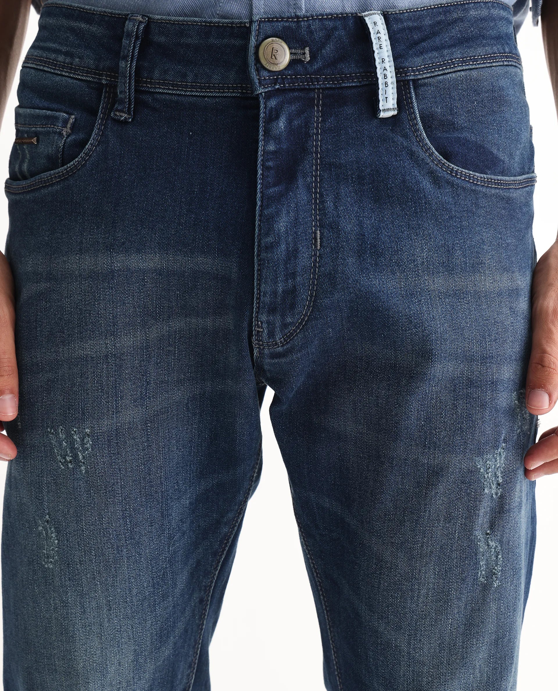 Rare Rabbit Men's Ferrer Navy Cotton Plain Hawk Slim Fit Jeans - Image 3