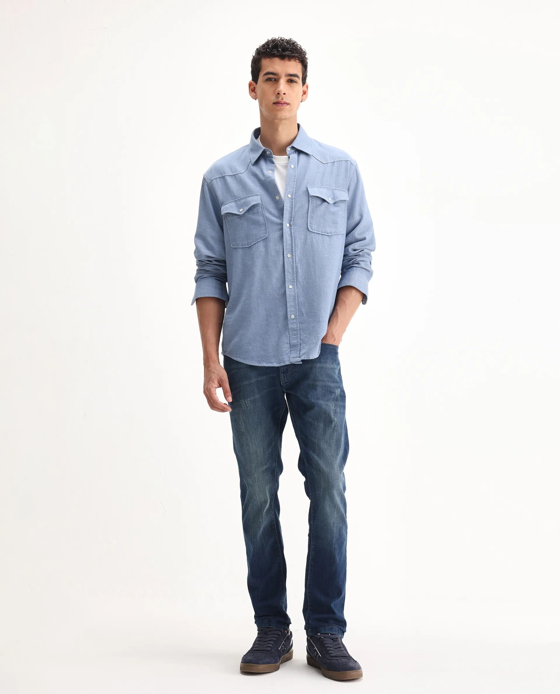 Rare Rabbit Men's Ferrer Navy Cotton Plain Hawk Slim Fit Jeans - Image 4