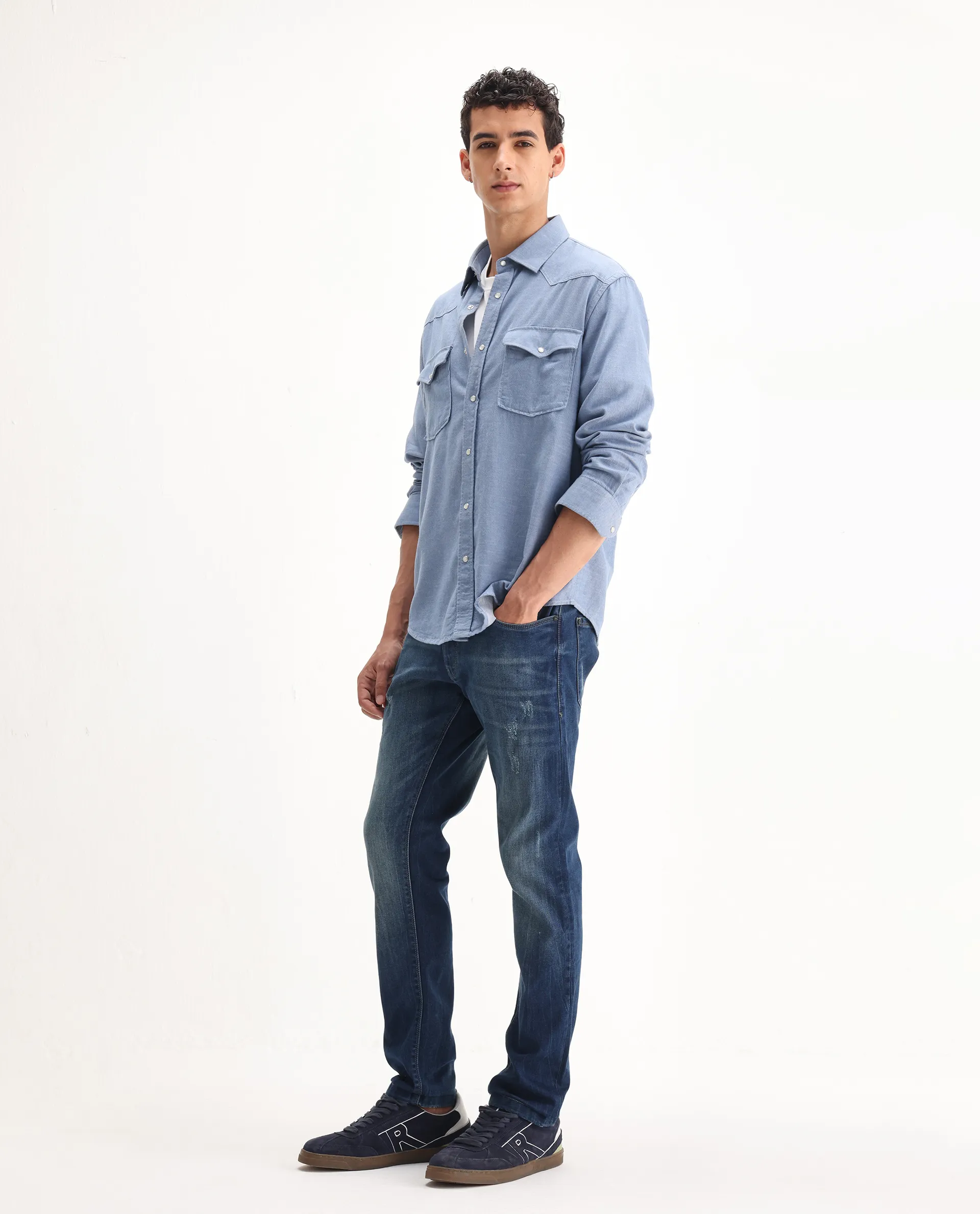 Rare Rabbit Men's Ferrer Navy Cotton Plain Hawk Slim Fit Jeans - Image 5
