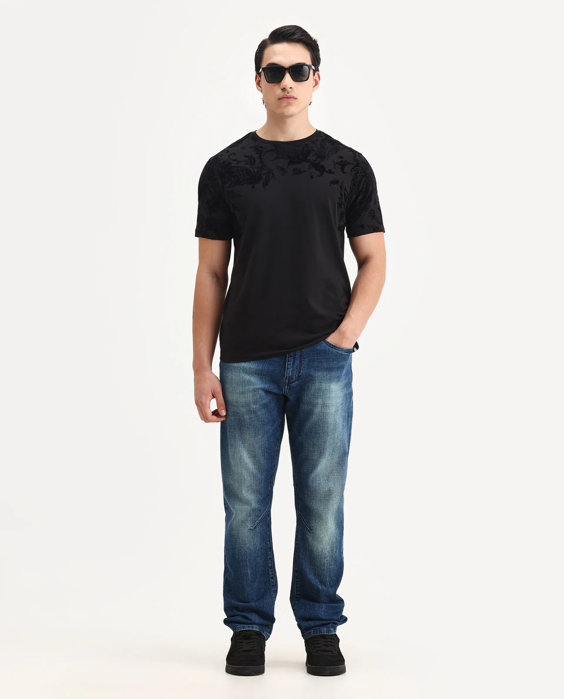 Rare Rabbit Men's Guild Statement Ferris Black Cotton Paisley Print Regular Fit Half Sleeve Crew Neck T-Shirt - Image 2