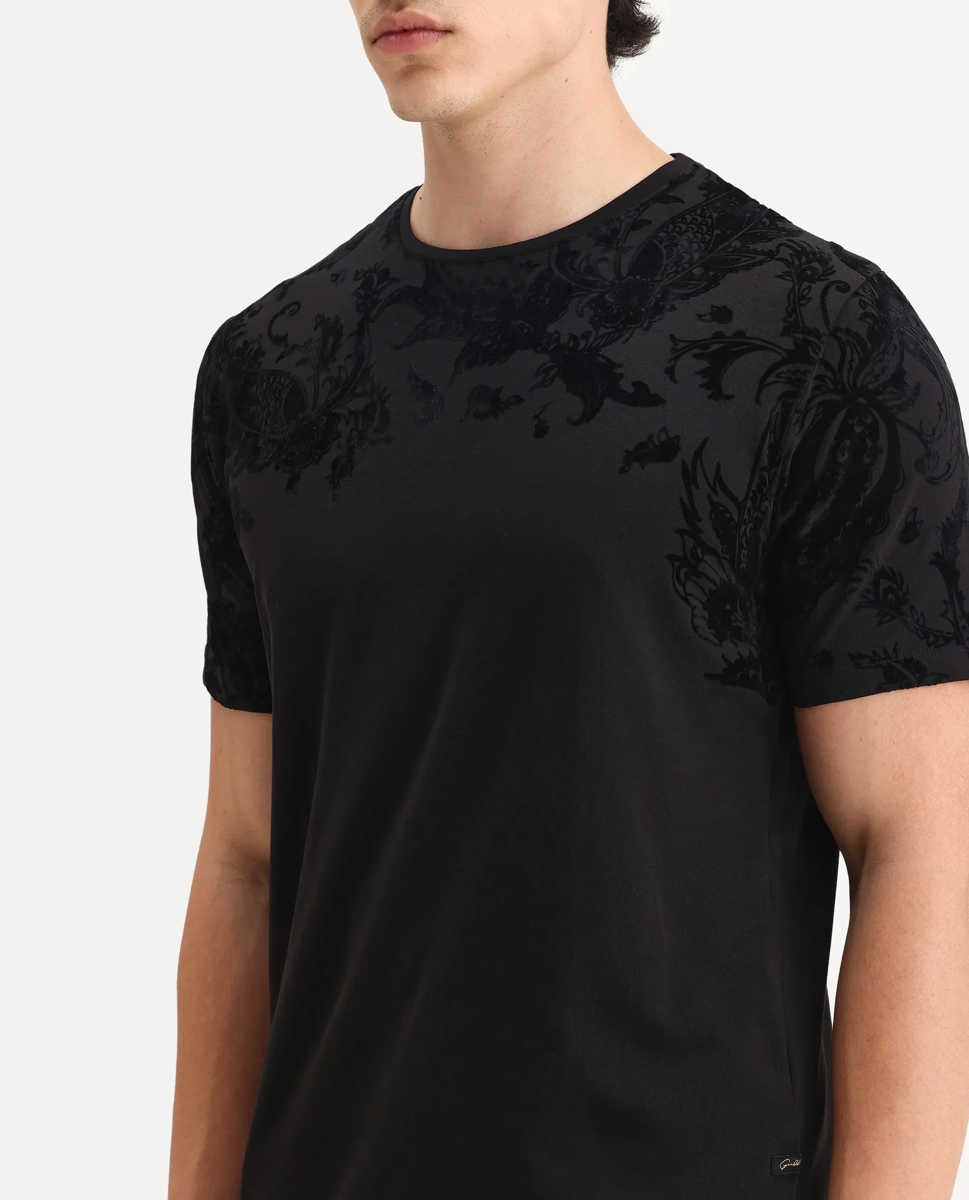 Rare Rabbit Men's Guild Statement Ferris Black Cotton Paisley Print Regular Fit Half Sleeve Crew Neck T-Shirt - Image 3