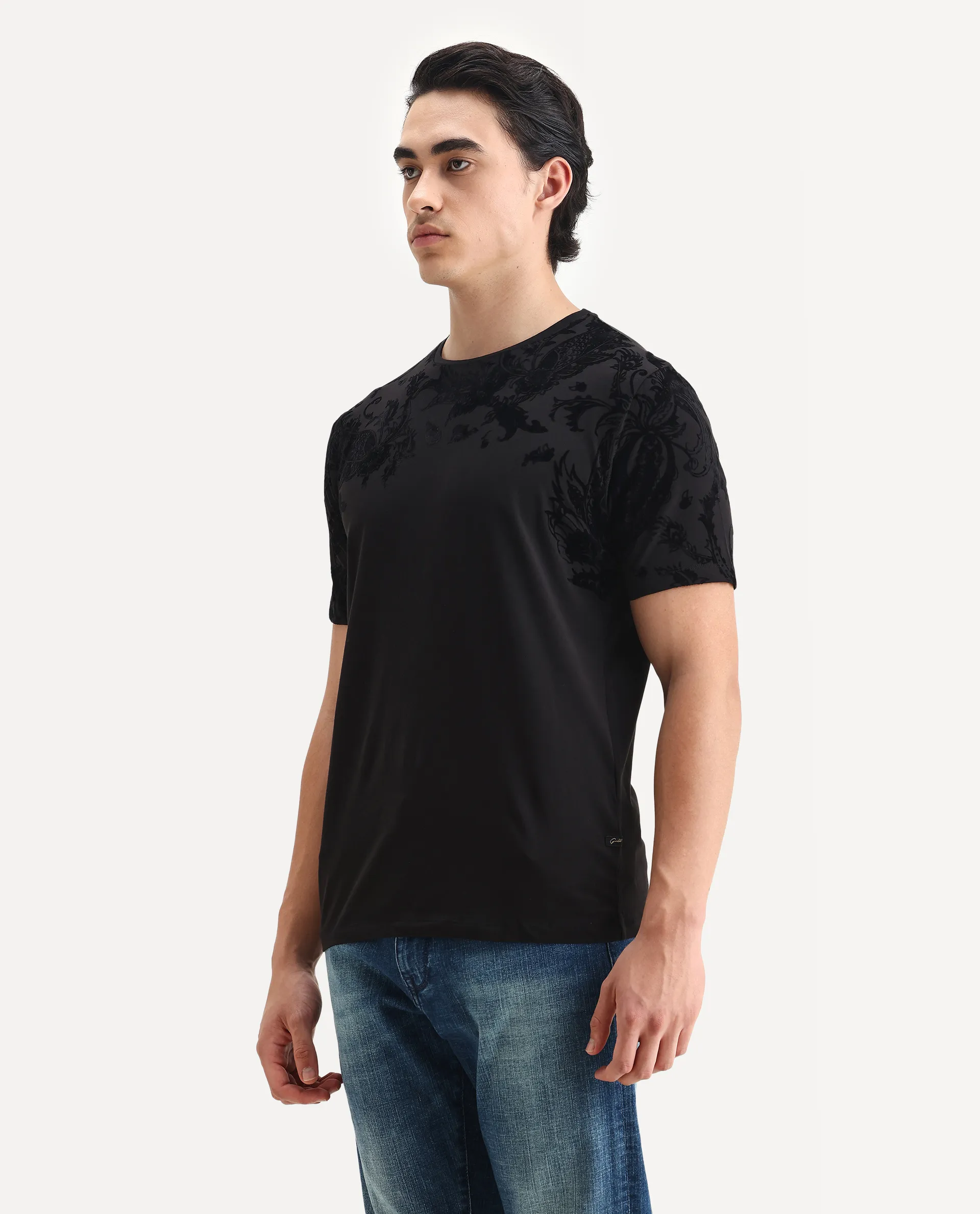Rare Rabbit Men's Guild Statement Ferris Black Cotton Paisley Print Regular Fit Half Sleeve Crew Neck T-Shirt - Image 5