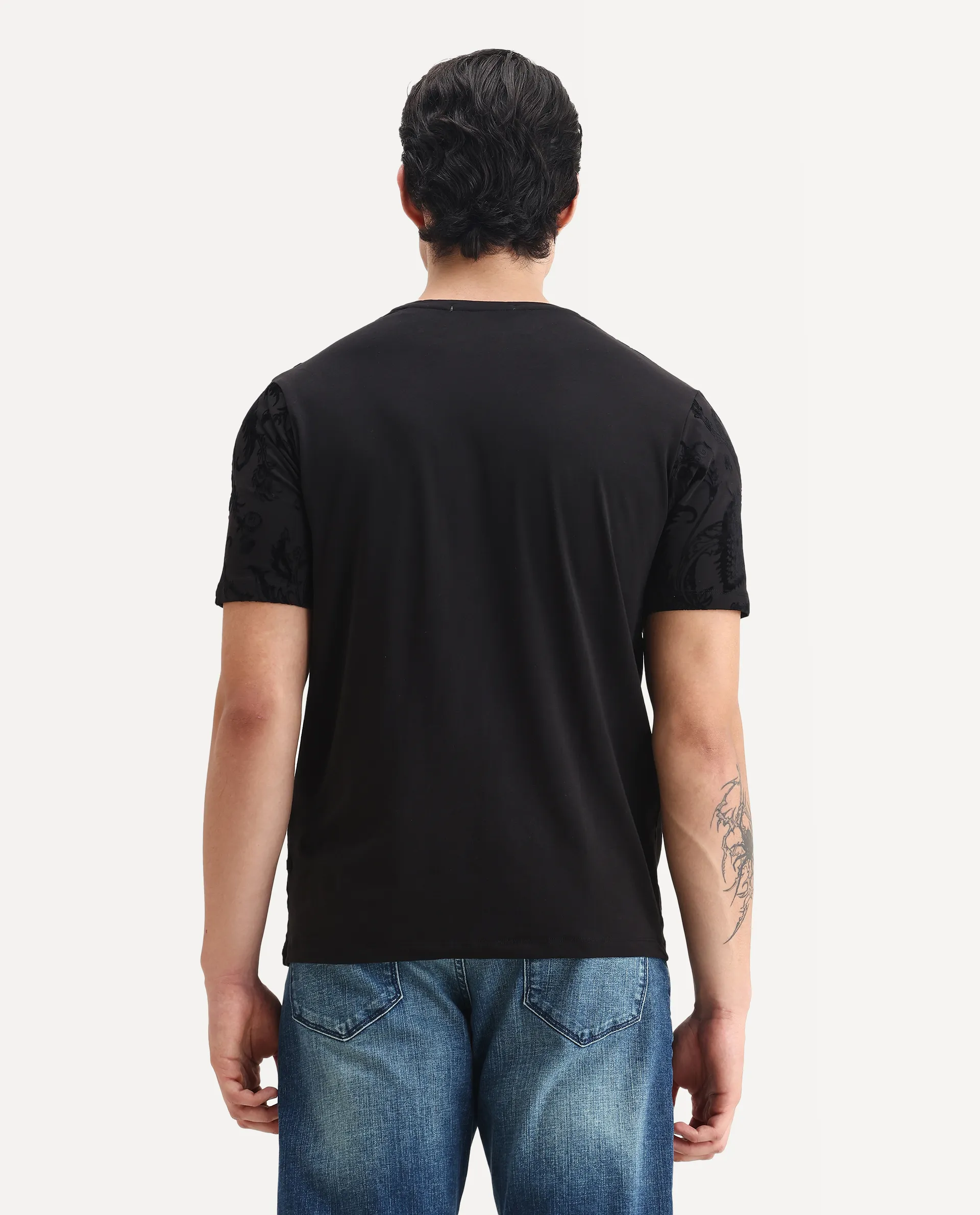 Rare Rabbit Men's Guild Statement Ferris Black Cotton Paisley Print Regular Fit Half Sleeve Crew Neck T-Shirt - Image 7