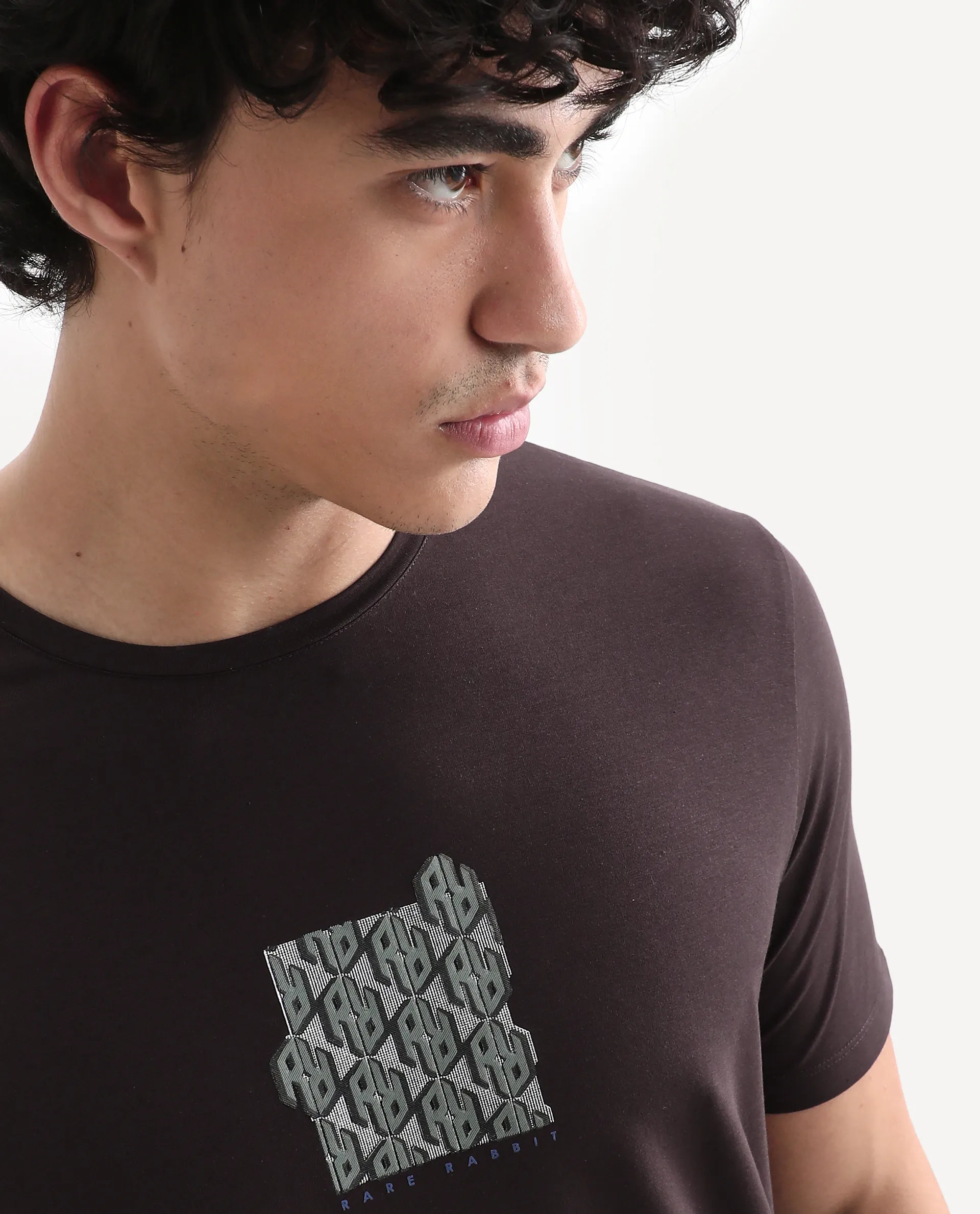 Rare Rabbit Men's Feso Dark Brown Cotton Blend Graphic Print Regular Fit Half Sleeve Crew Neck T-Shirt - Image 2
