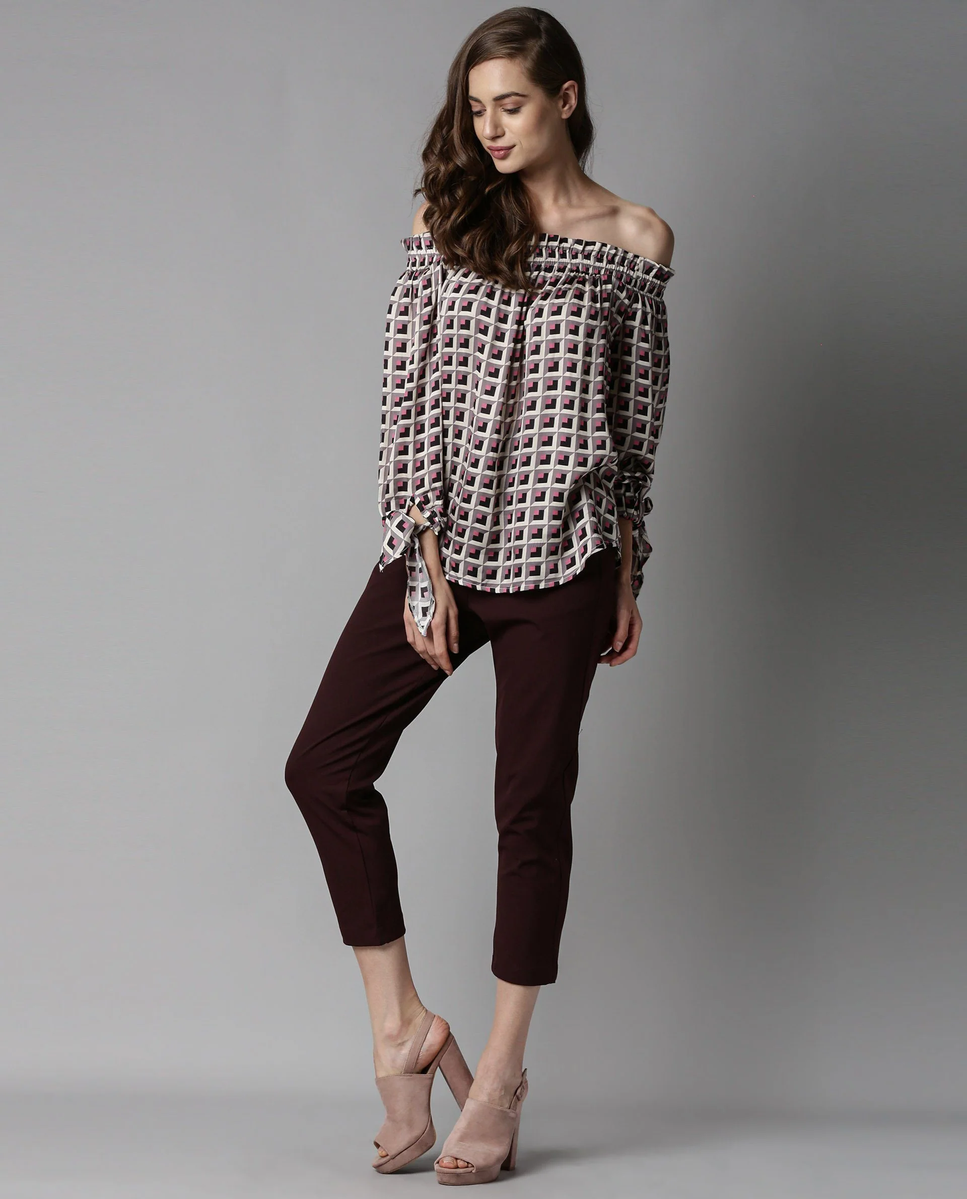 Rareism Women Fest Beige Top Short Sleeves Printed - Image 4