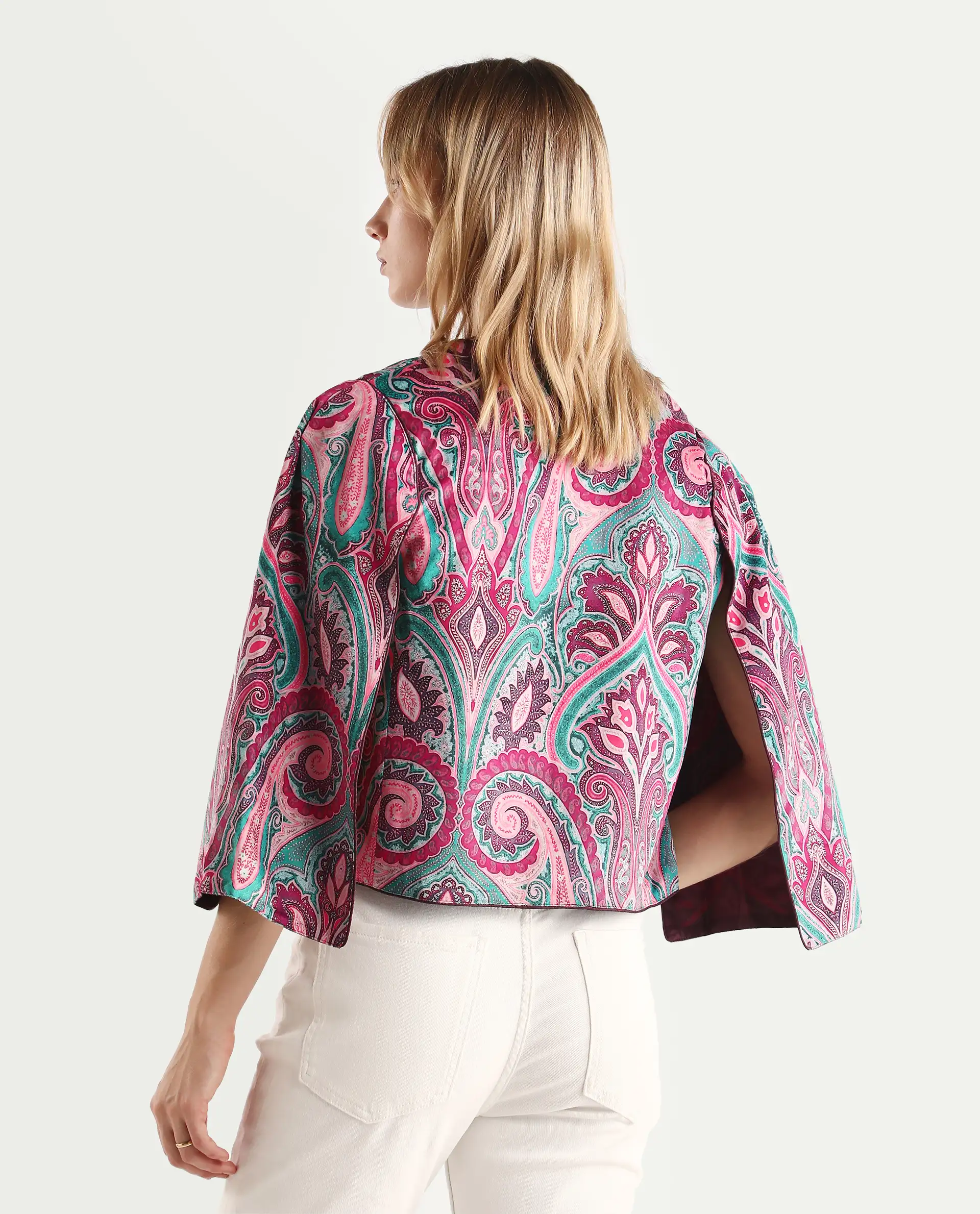 Rareism Women's Fewdy Multi Velvet Collarless Paisley Print Crop Regular Fit Jacket - Image 7