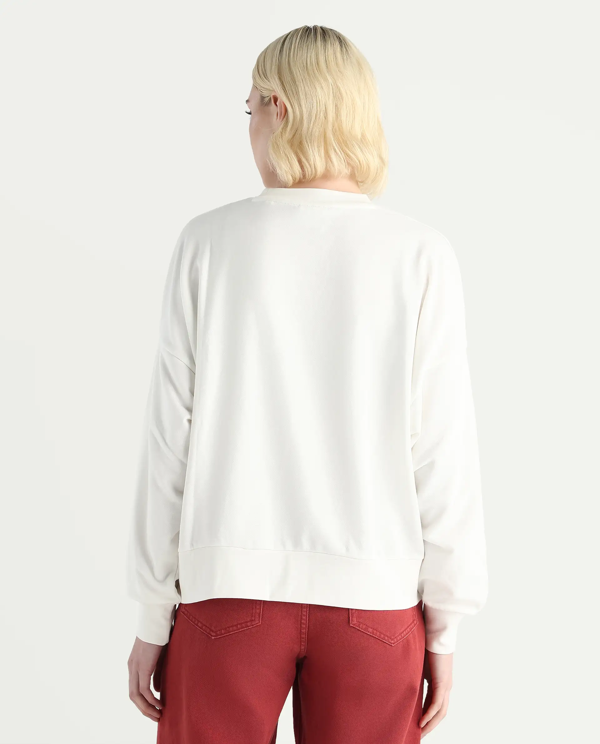 Rareism Women's Fez Off White Cotton Blend Crew Neck Relaxed Fit Floral Print Sweatshirt - Image 7