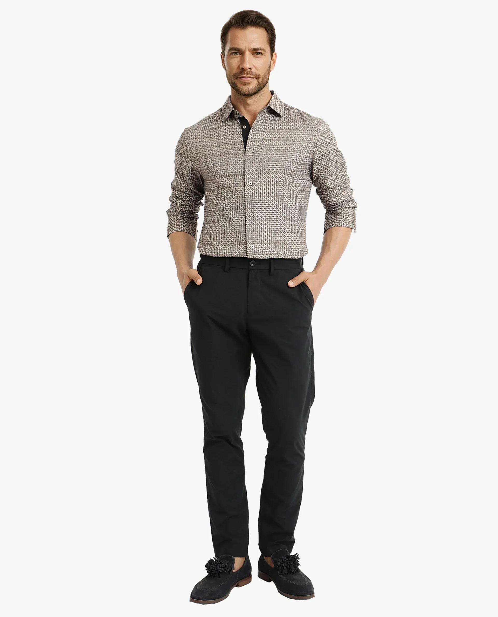 Rare Rabbit Men's Fich Beige Cotton Blend Geometric Print Regular Fit Full Sleeve Collared Shirt - Image 2