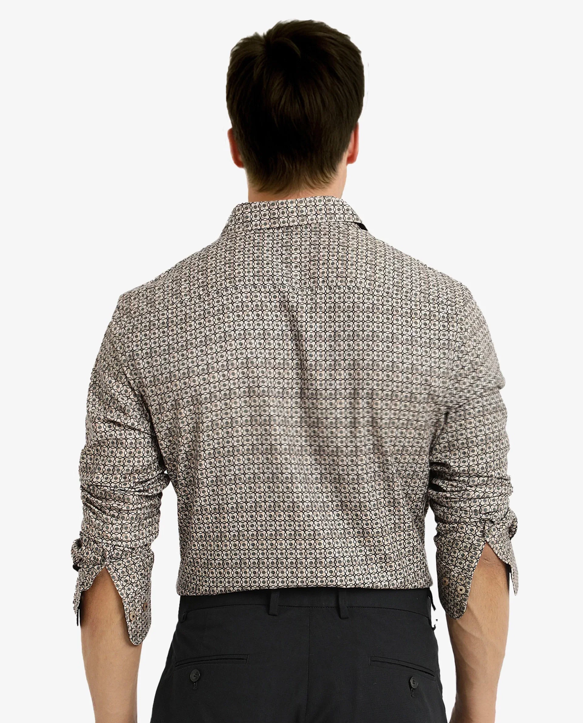 Rare Rabbit Men's Fich Beige Cotton Blend Geometric Print Regular Fit Full Sleeve Collared Shirt - Image 4
