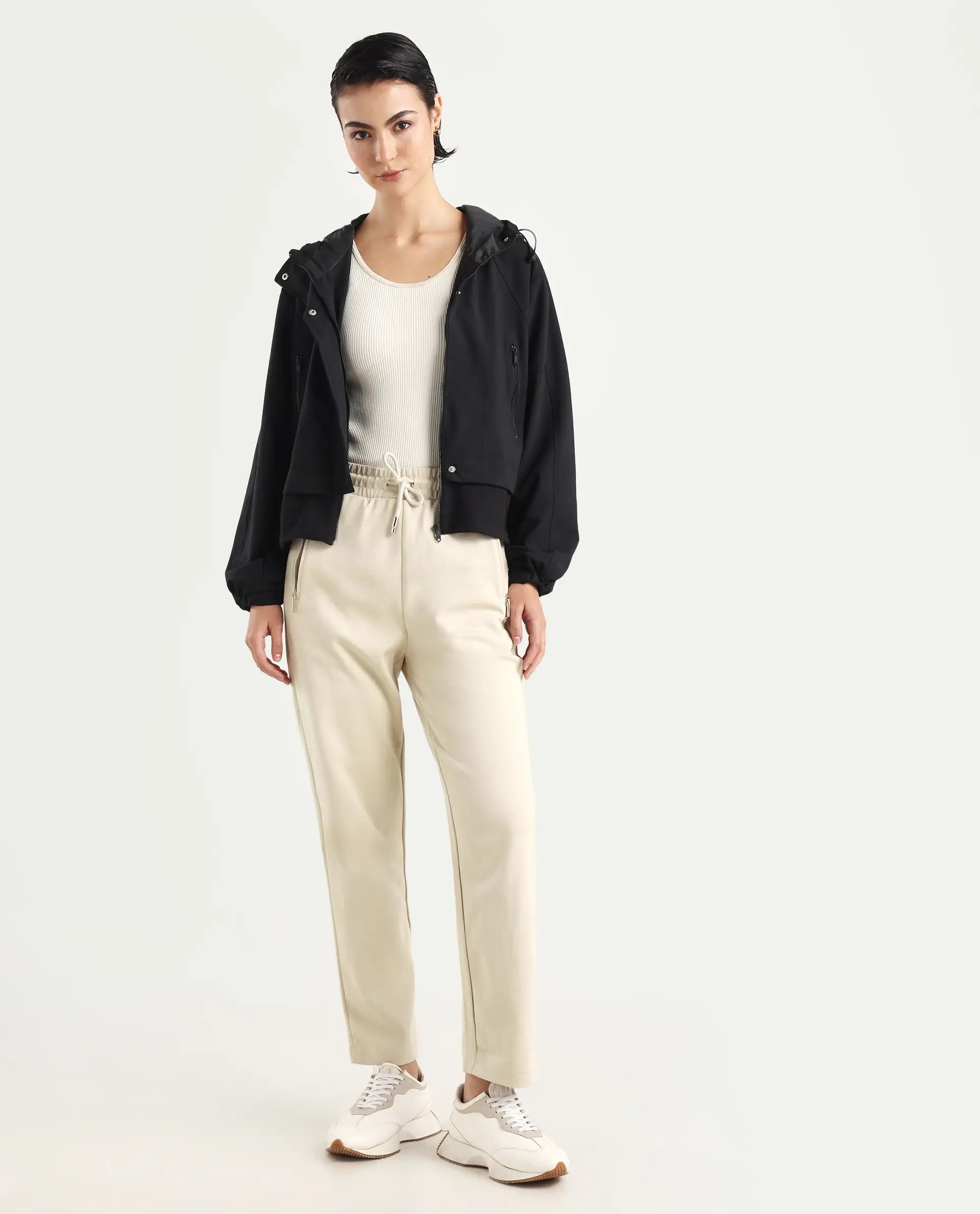Rareism Women's Fider Beige Cotton Blend Plain Ankle Length Tapered Track Pant - Image 3