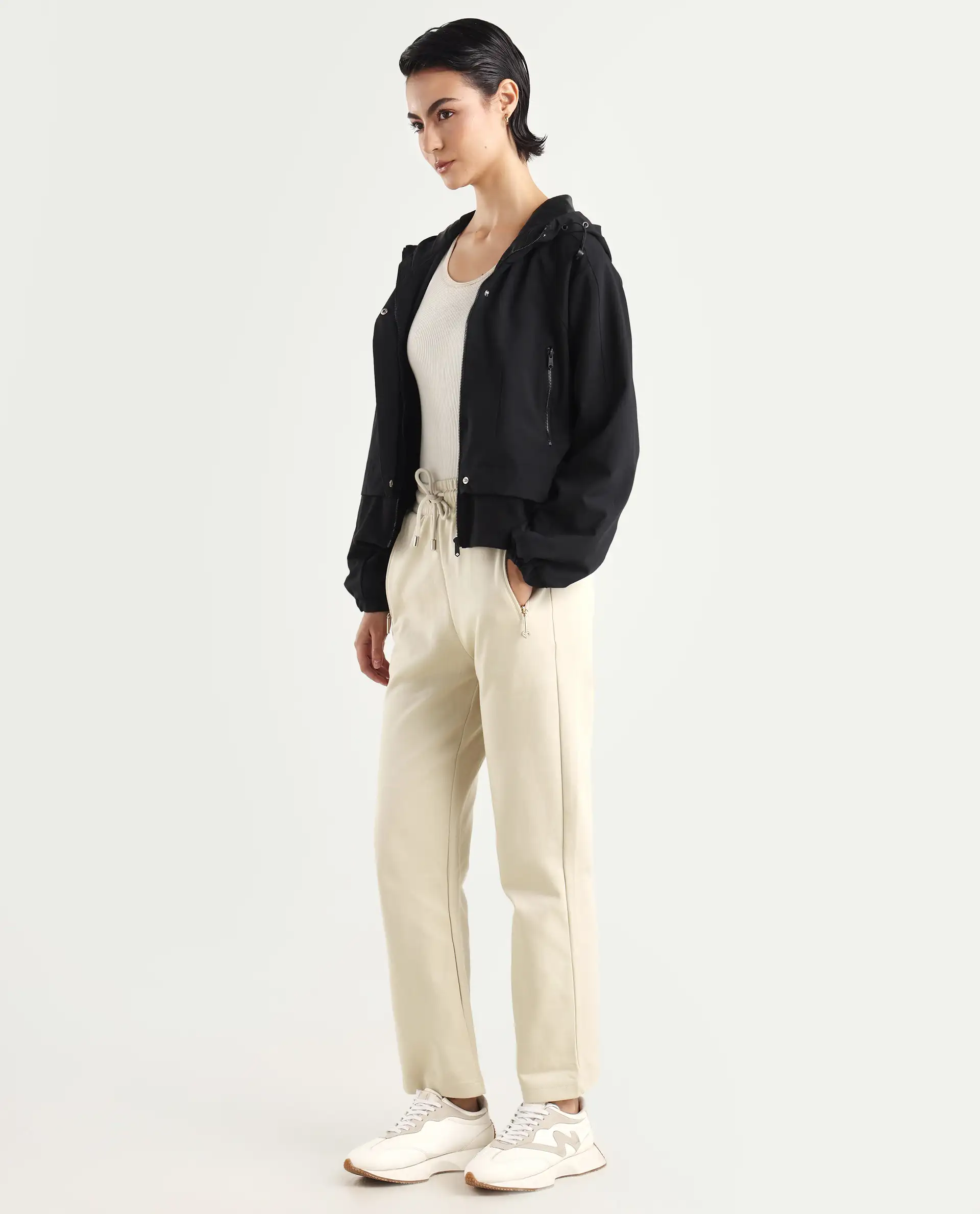 Rareism Women's Fider Beige Cotton Blend Plain Ankle Length Tapered Track Pant - Image 5