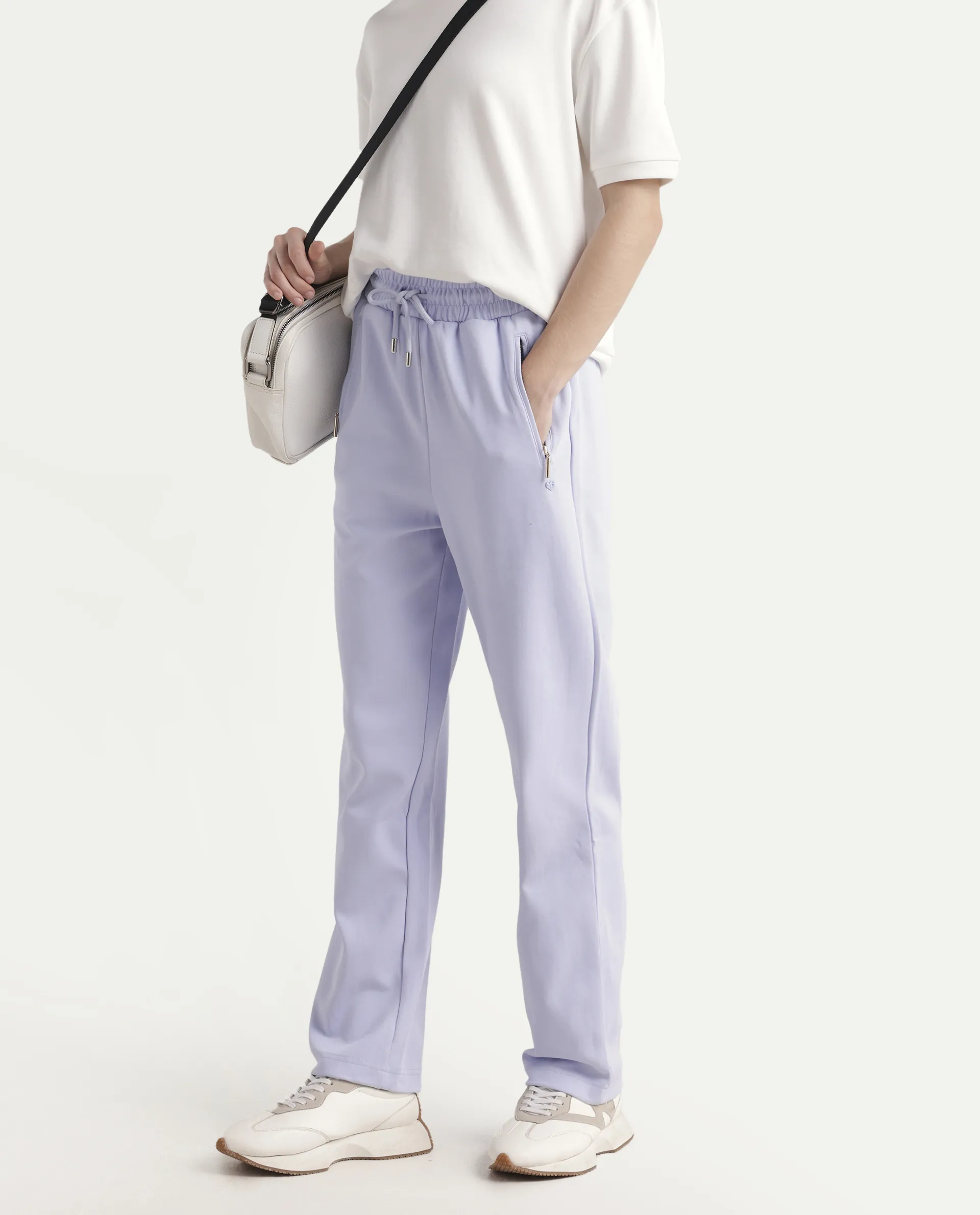 Rareism Women's Fider Light Blue Cotton Blend Plain Ankle Length Tapered Track Pant - Image 3