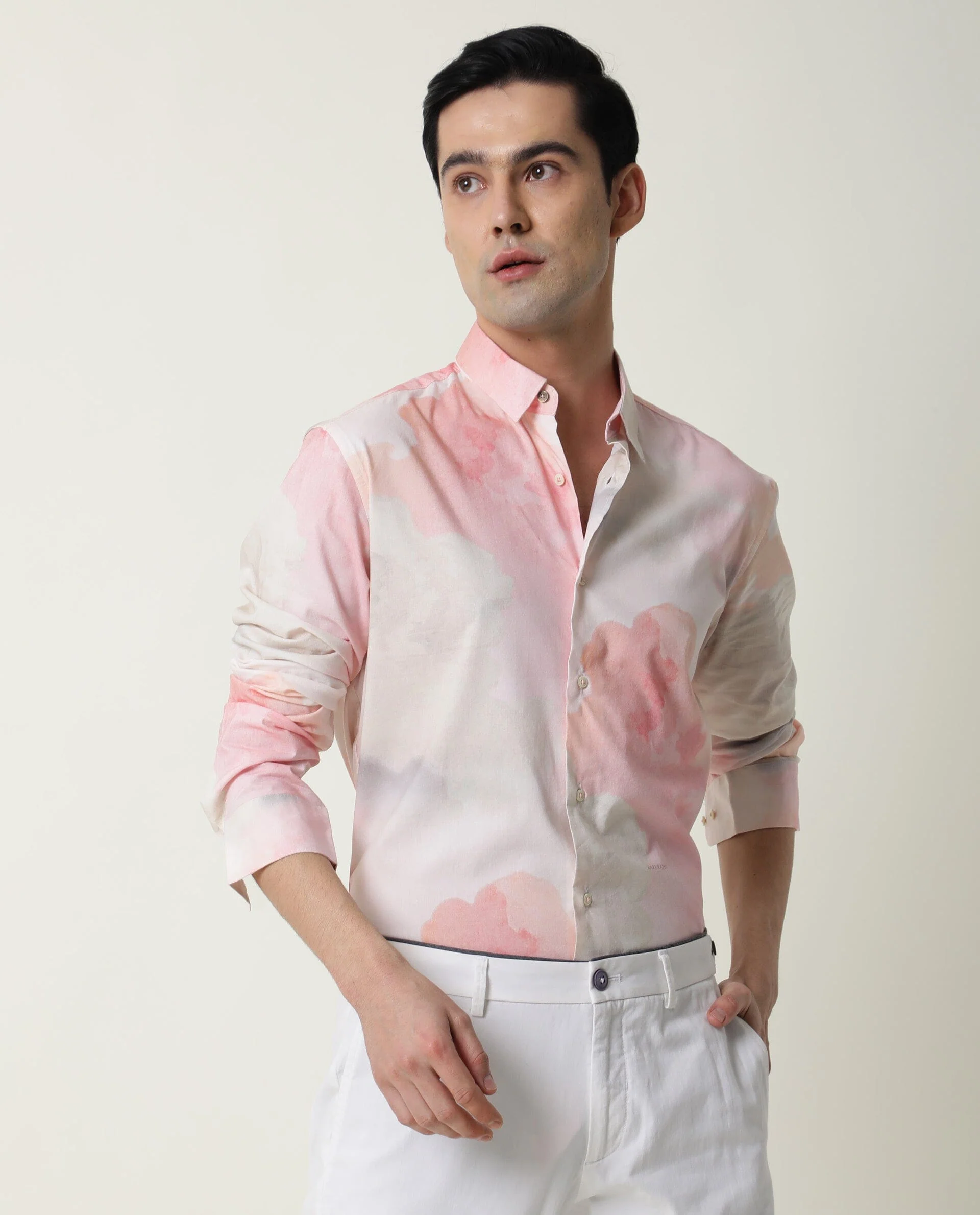 Rare Rabbit Men's Fife Pink Viscose Abstract Print Regular Fit Full Sleeve Collared Shirt
