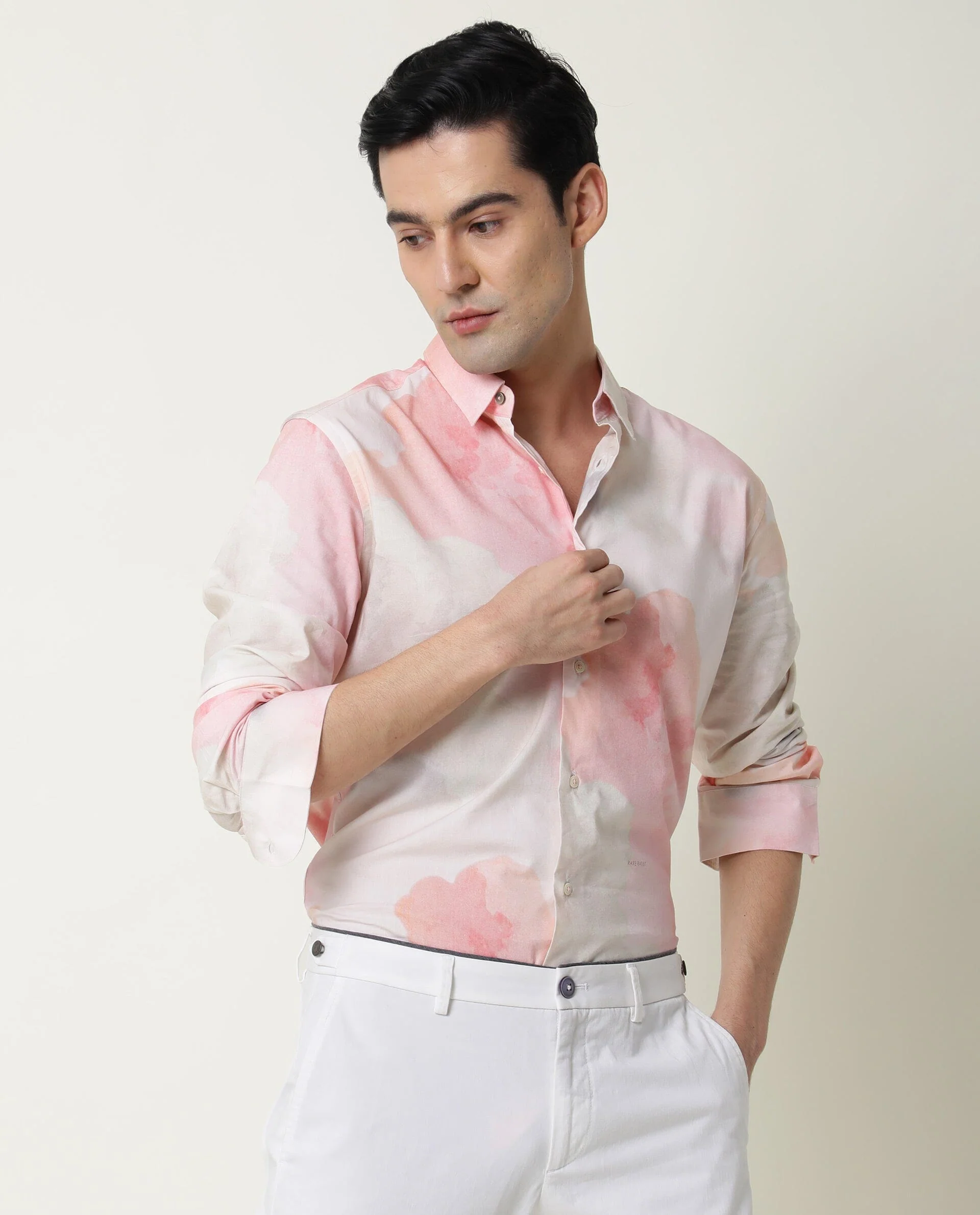 Rare Rabbit Men's Fife Pink Viscose Abstract Print Regular Fit Full Sleeve Collared Shirt - Image 3