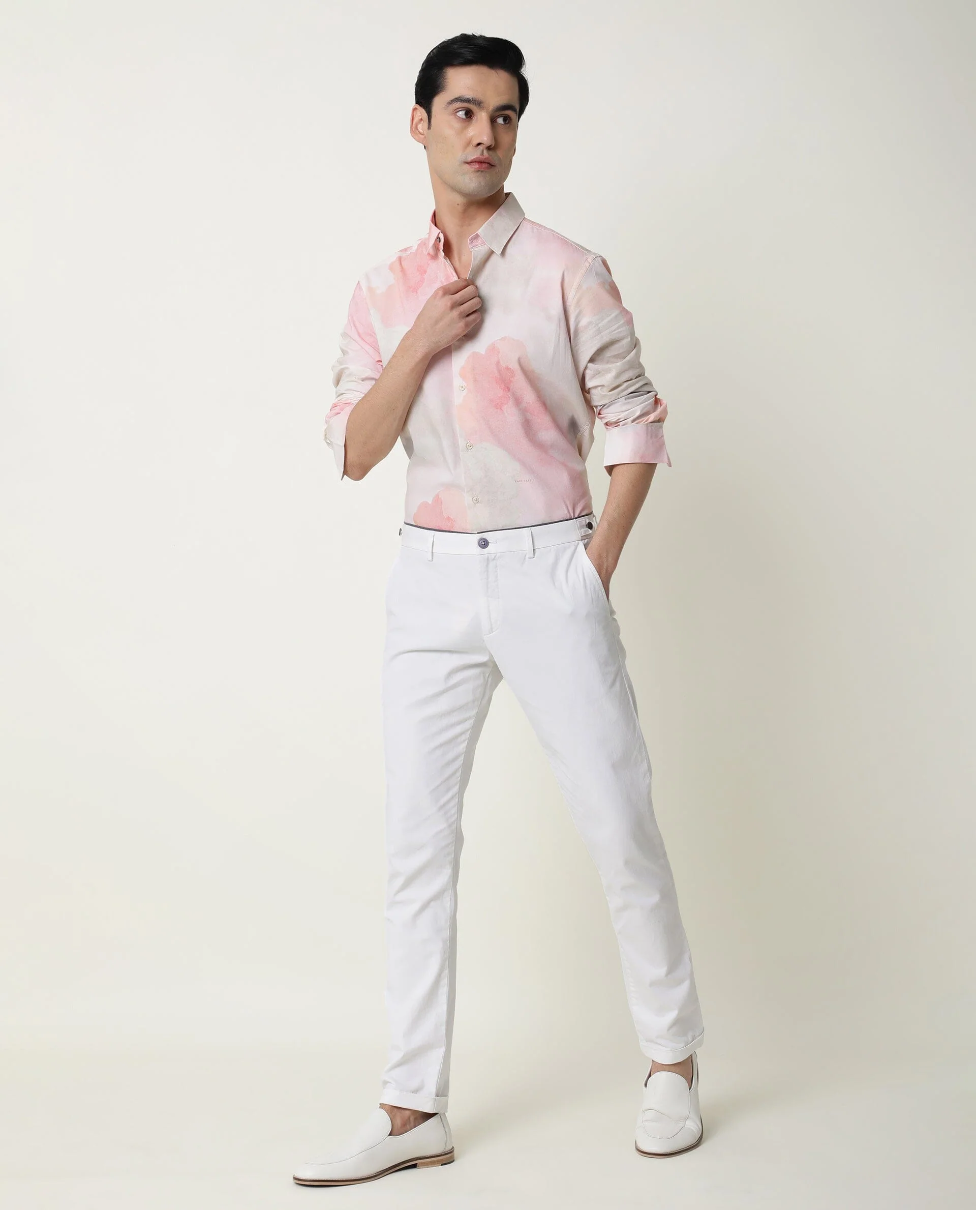 Rare Rabbit Men's Fife Pink Viscose Abstract Print Regular Fit Full Sleeve Collared Shirt - Image 4