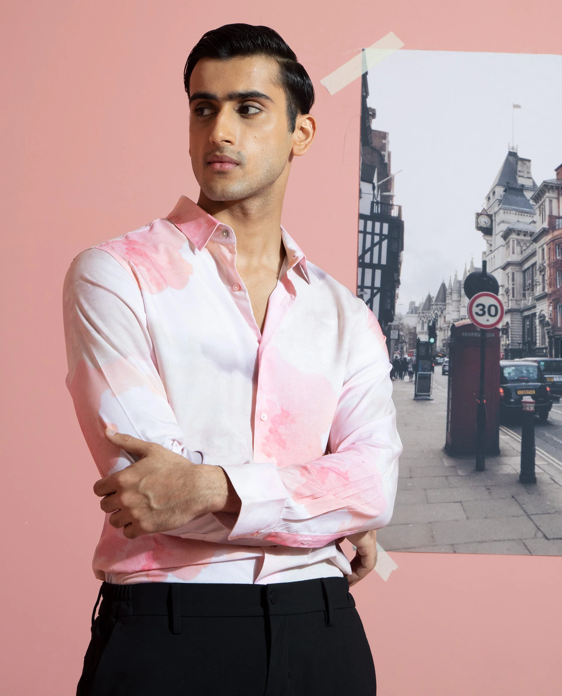 Rare Rabbit Men's Fife Pink Viscose Abstract Print Regular Fit Full Sleeve Collared Shirt - Image 6