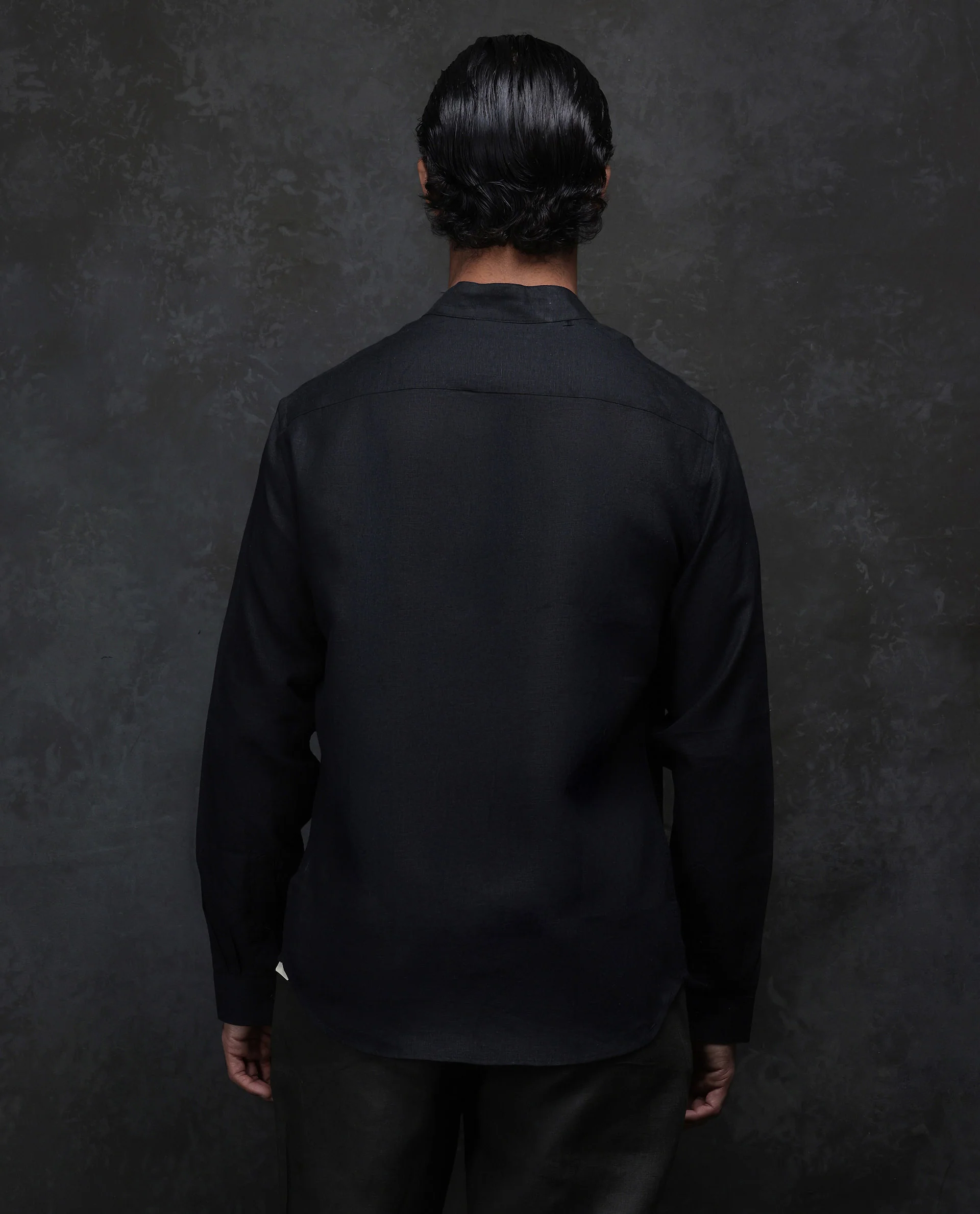 Rare Rabbit Men's Fig Black 100% Linen Plain Regular Fit Full Sleeve Mandarin Collar Shirt - Image 7