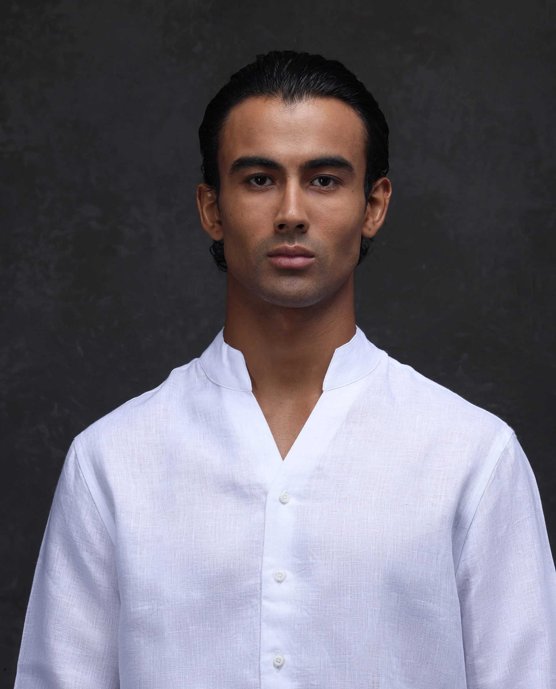 Rare Rabbit Men's Fig White 100% Linen Plain Regular Fit Full Sleeve Collared Shirt - Image 2