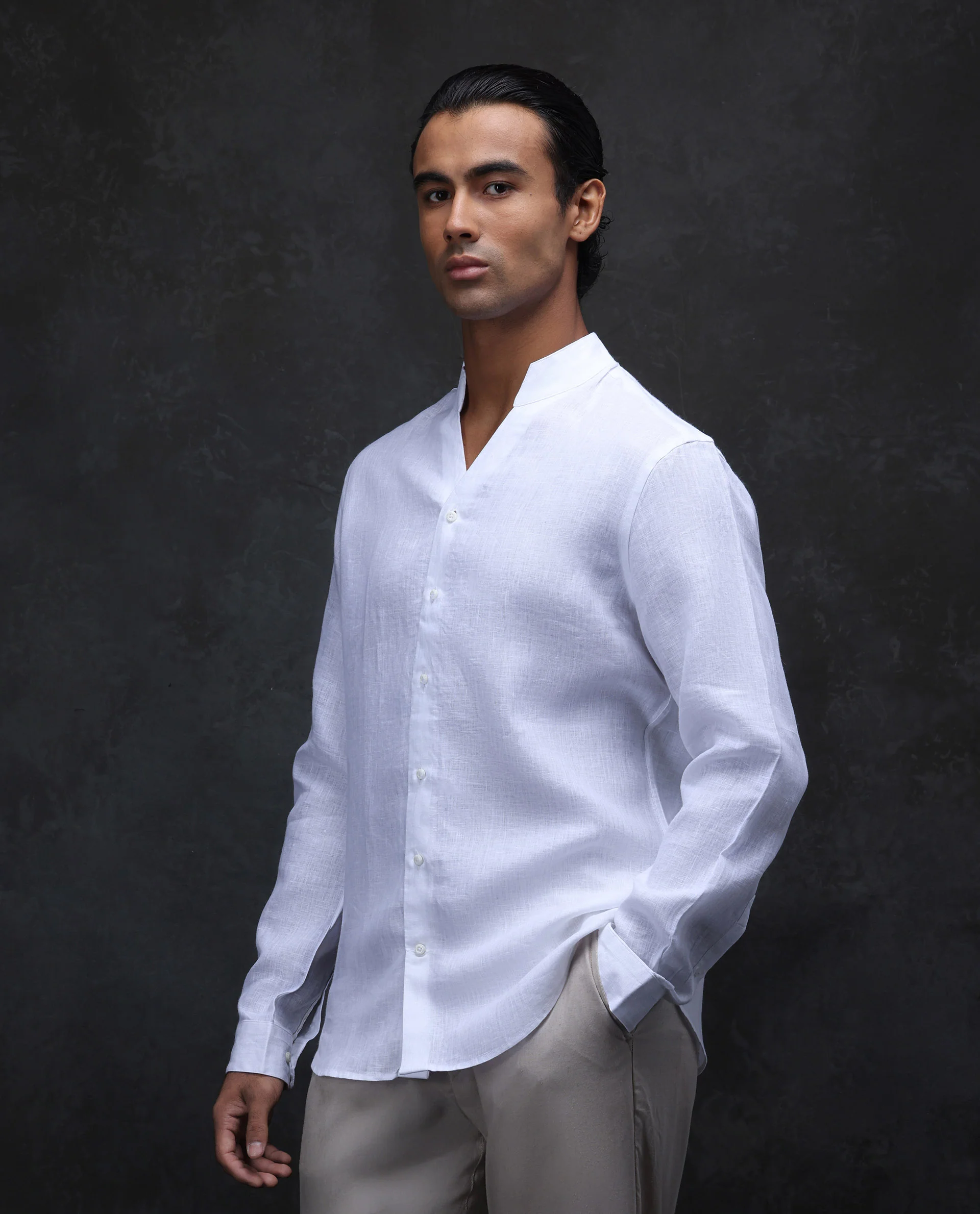 Rare Rabbit Men's Fig White 100% Linen Plain Regular Fit Full Sleeve Collared Shirt - Image 4